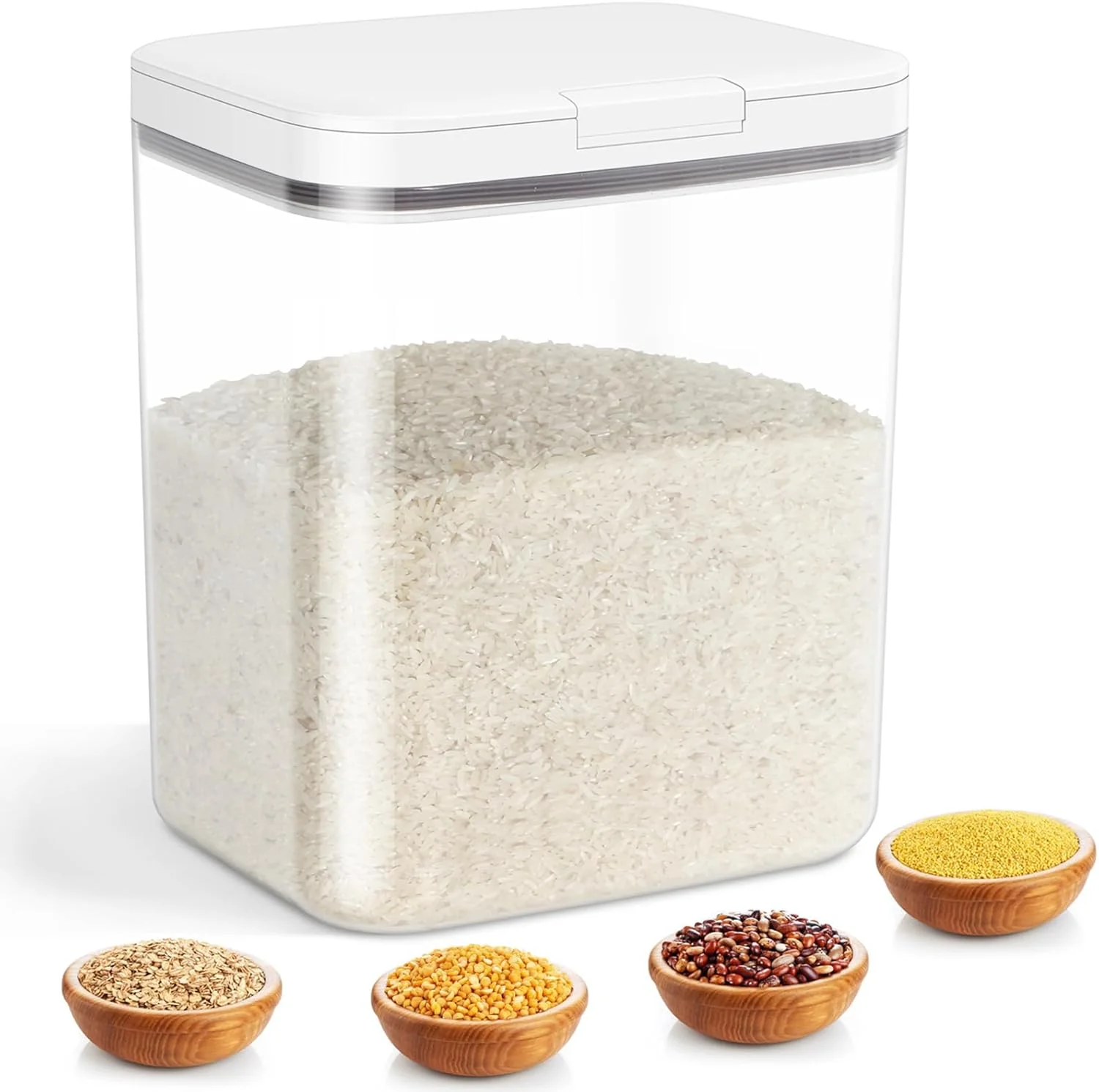 Prestigious Rice Storage Container – 5.8 Qt 11 Lbs Crystal-Clear Plastic Food Storage Container Bin with Pop-up Lid for Rice Flour Sugar Practical