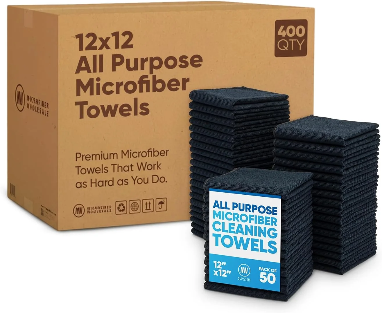 Traditional Microfiber Whole Bulk Black Microfiber Towels 12 x 12 Case of 400 – High-Density All-Purpose Cleaning Cloths for Car Washes Auto Shops amp Professional Cleaning – No Fraying Reusable Long-Lasting Soft