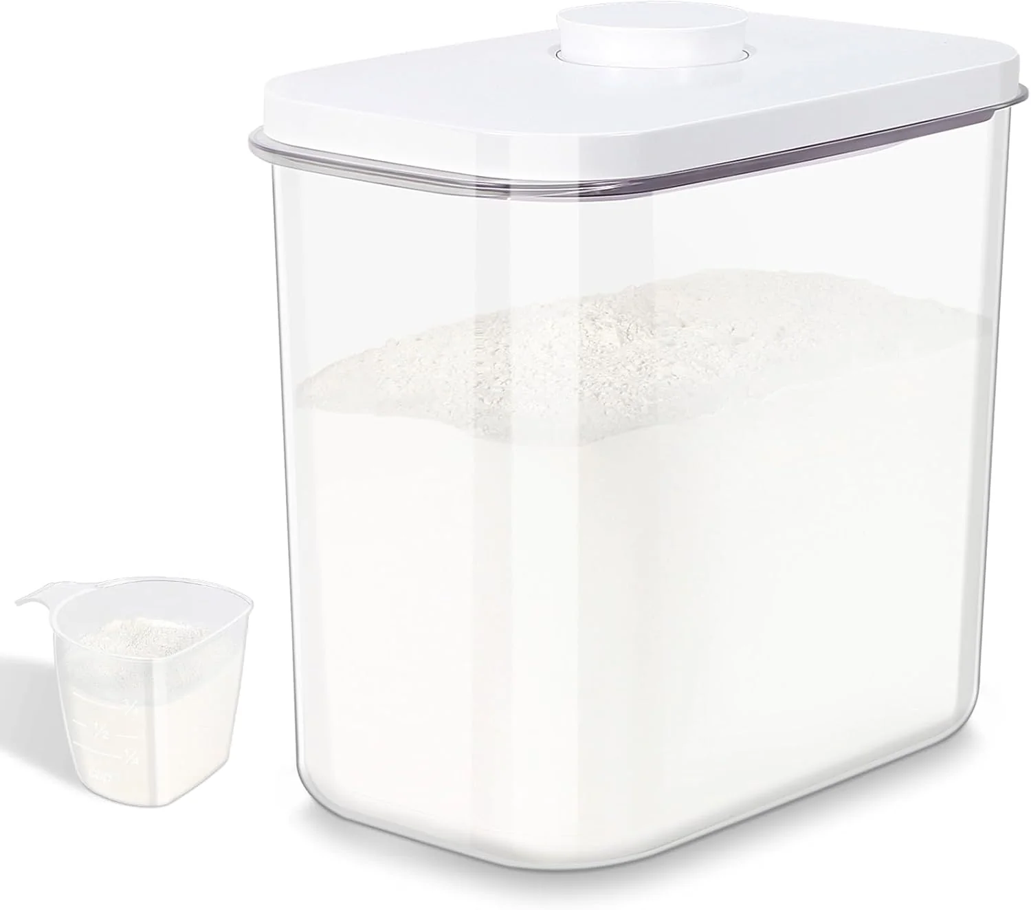 High-Performance Airtight Rice Container 25 Lbs with Handle and Cup – 12.68Qt Large Flour Sugar Storage Container with Pop Up Seal Hanging Lid Hooks Fashionable