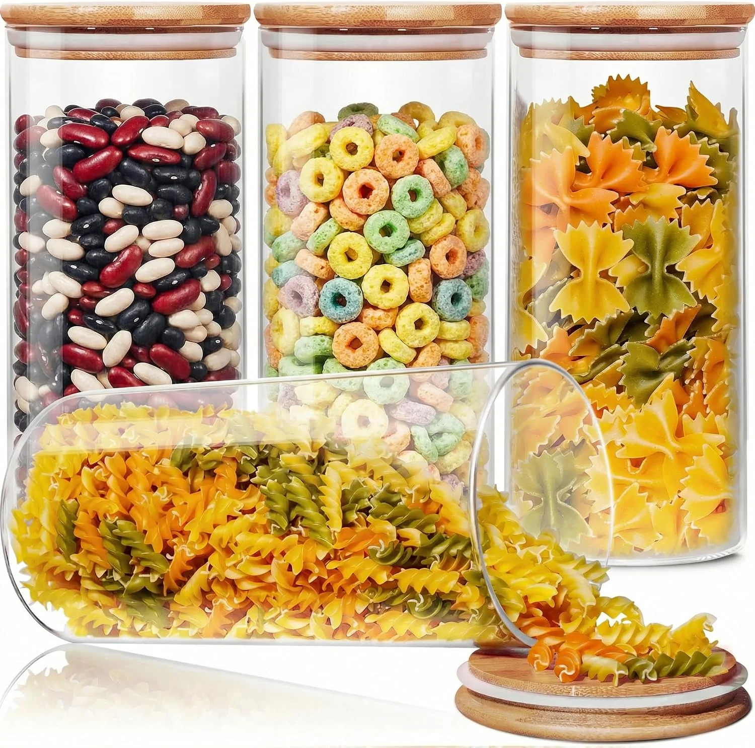 Practical 53 oz Round Glass Food Storage Containers with Airtight Bamboo Lids 4 Pack Sustainable