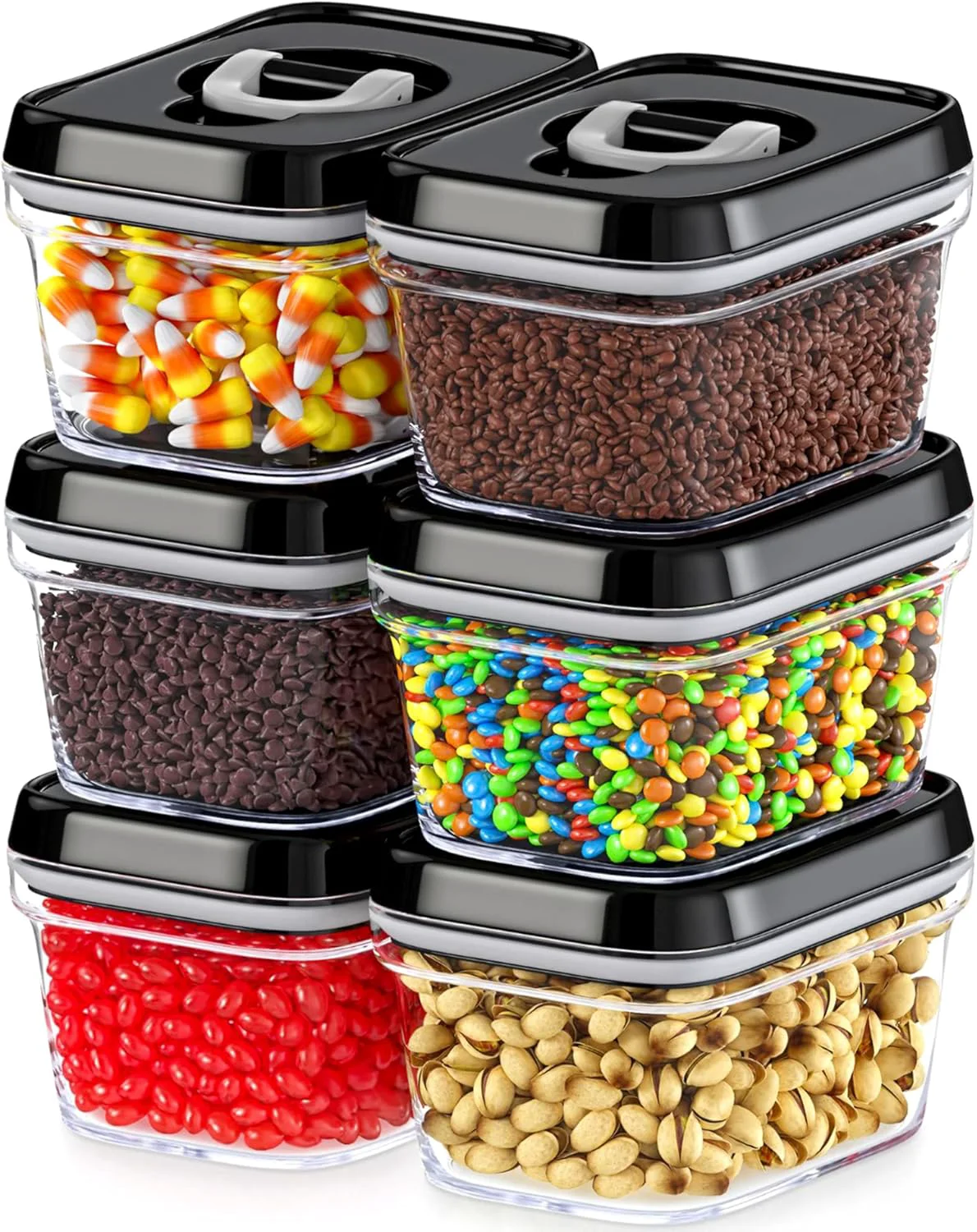 Outstanding Dwëllza Kitchen Mini Airtight Food Storage Containers with Lids – Set of 6 Clear Plastic Small Pantry Containers for Spices Candy Nuts Secure