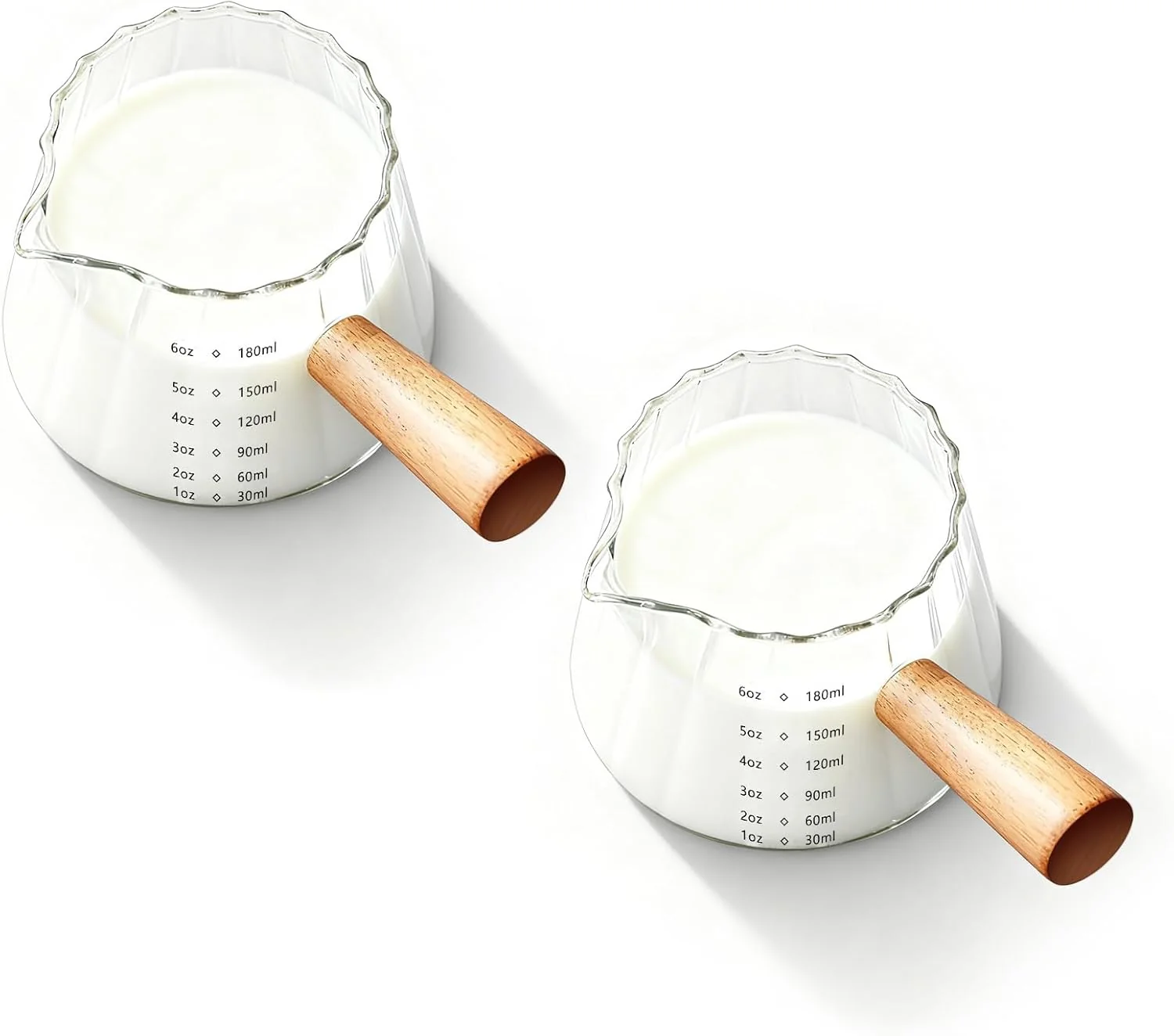 Original Design YARRAMATE 6oz Glass Espresso Measuring Cups 2 Pack with Handle Borosilicate Glass Precision Pouring Heat Insulated Grip Dual-Scale Accuracy Easy to Rinse Clean Modern