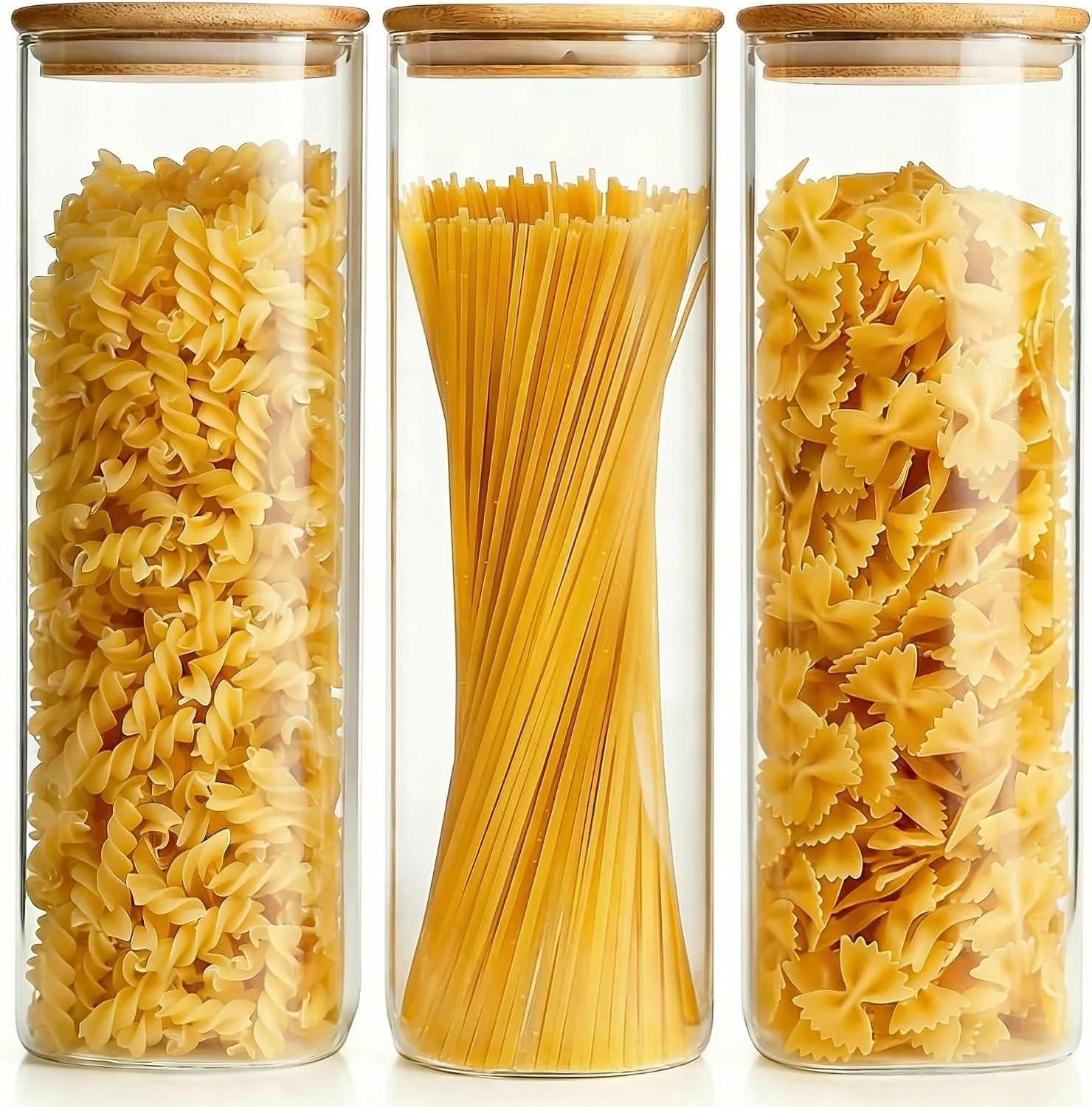 Exceptional 79oz Tall Glass Pasta Storage Containers with Airtight Bamboo Lids 3 Pack Healthy