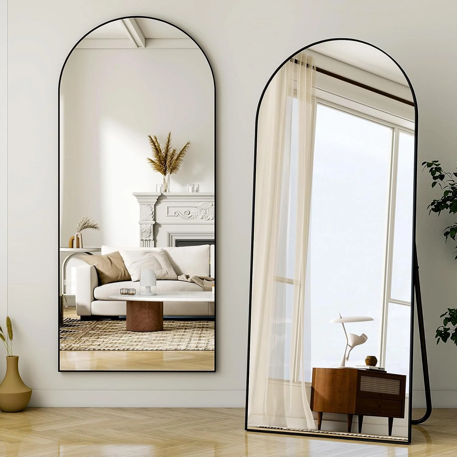 Sustainable VooBang 24 x65 Black Arched Floor Full Length Dressing Body Mirror Shatterproof Tempered Glass Modern Minimalist Chic Room Decor Standing Wall Mounted Leaning for Living Room Bedroom Verified