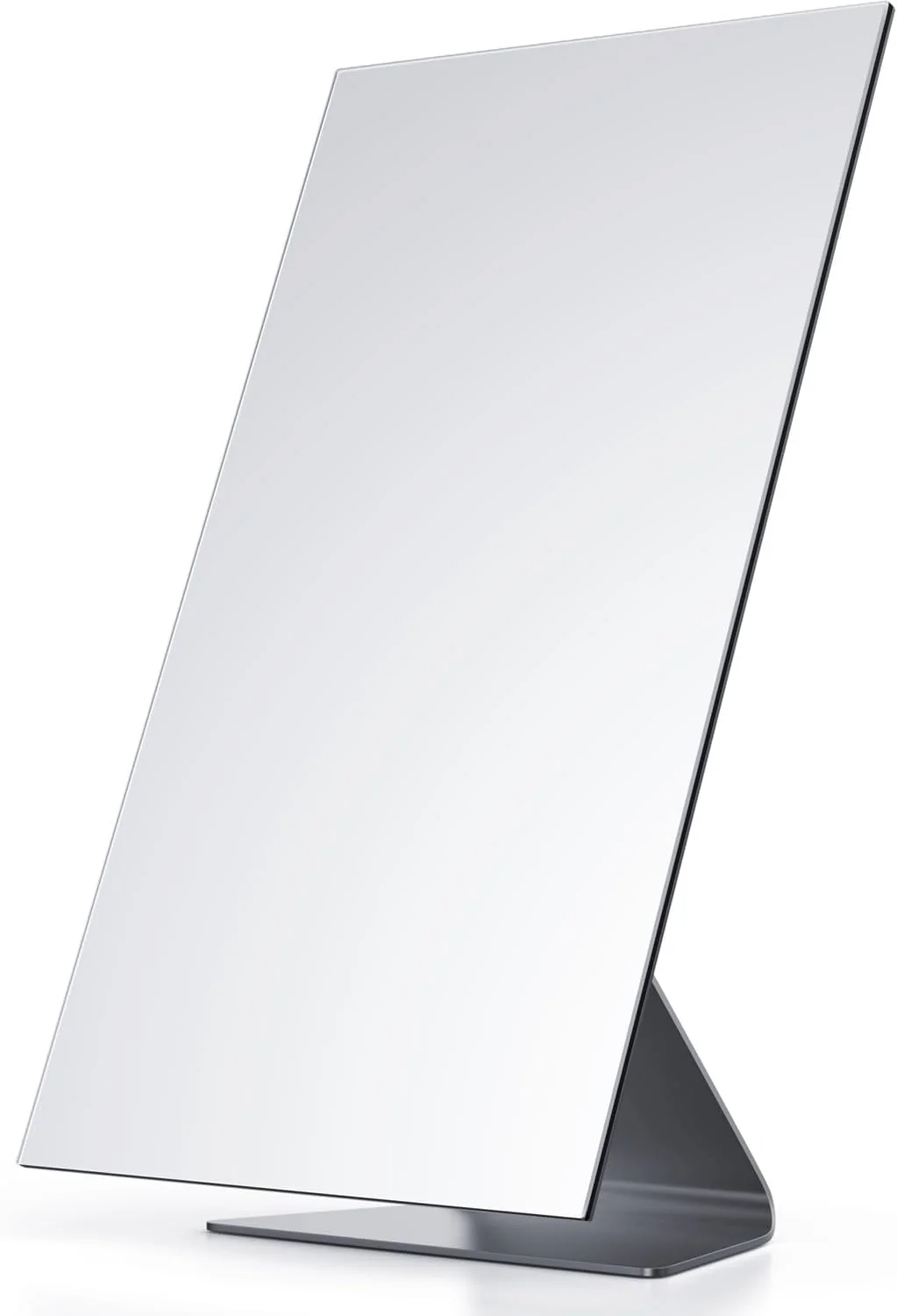 Modern NEZZOE Rectangular -Standing Frameless Makeup Mirror 12 x 7 1X Vanity Mirror with Adjustable Tilt Metal Base for Desk Bathroom Countertop or Windowsill Comfortable