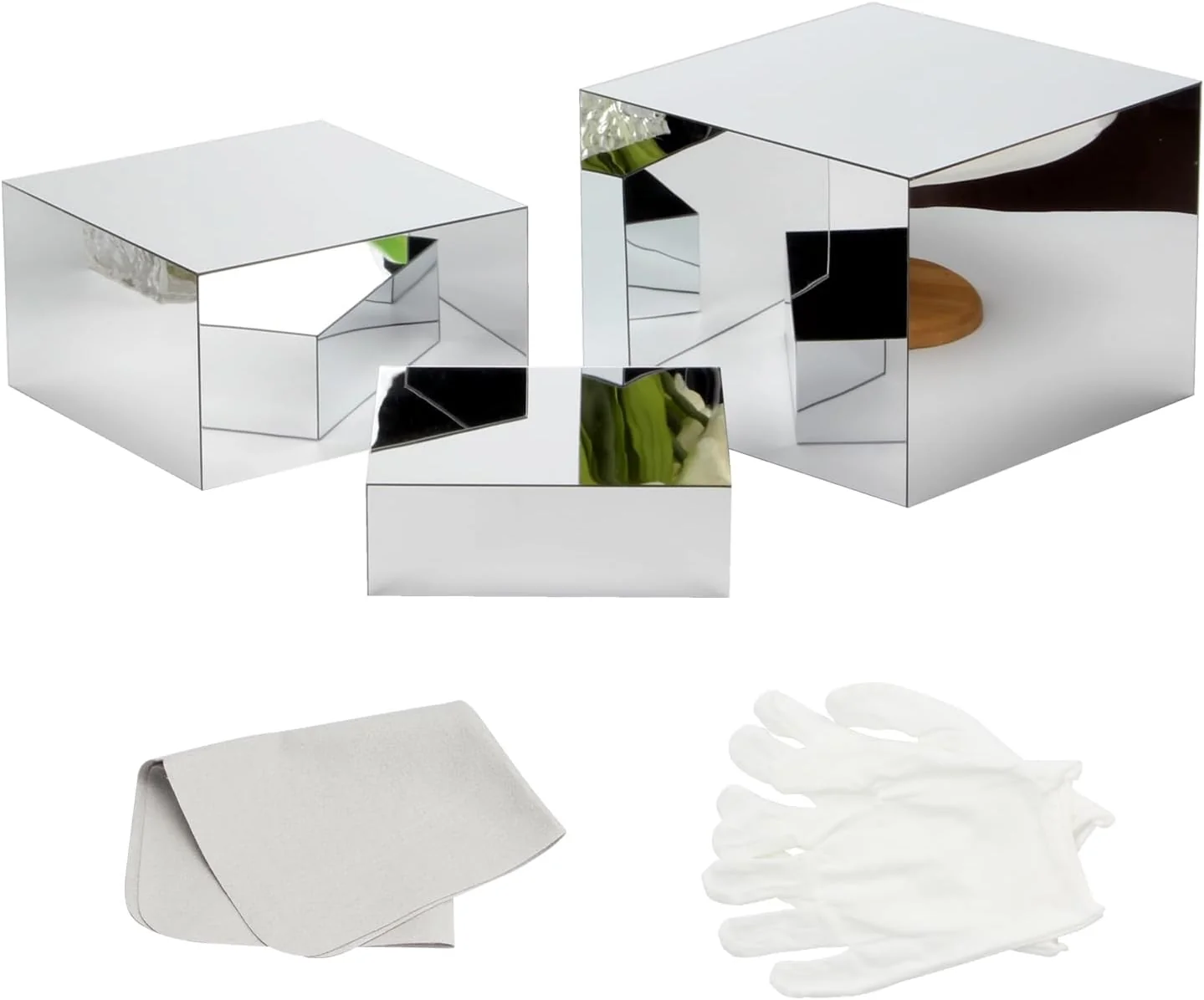 Fashionable Acrylic Silver Mirror Display Riser 3 Pcs Glossy Silver Risers for Display Food Display Lifter Nesting Display Risers Hollow Bottom Superior
