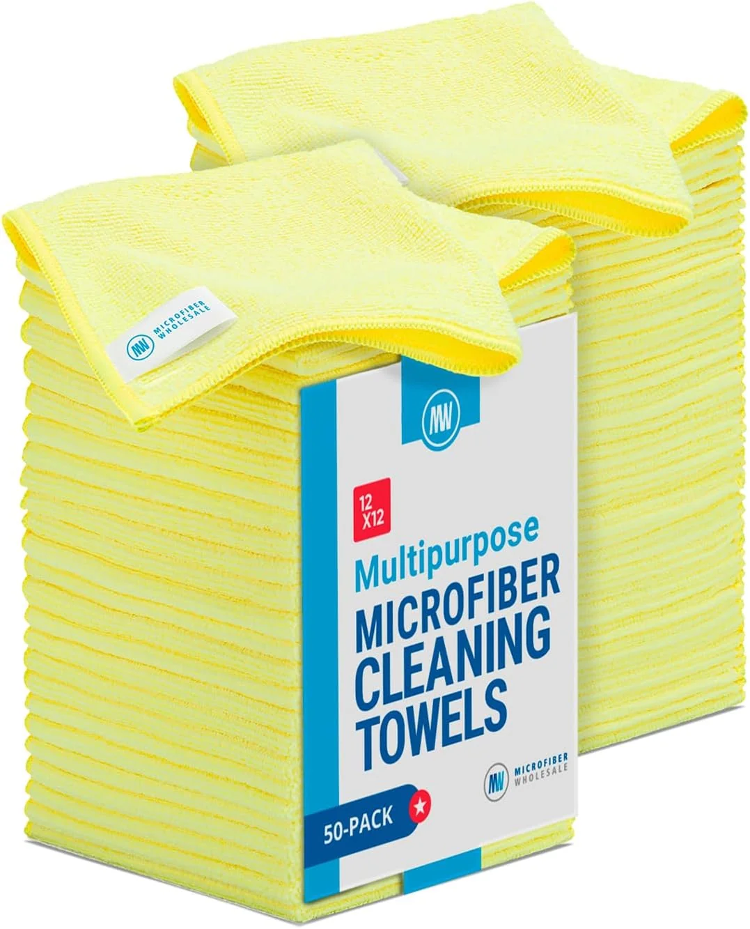 Secure 12 x 12 Microfiber Cleaning Cloths 50 Pack – Reusable Towels Wash Rags Dust Cloth All-Purpose Kitchen Dish Cars Shop Glass Yellow Powerful