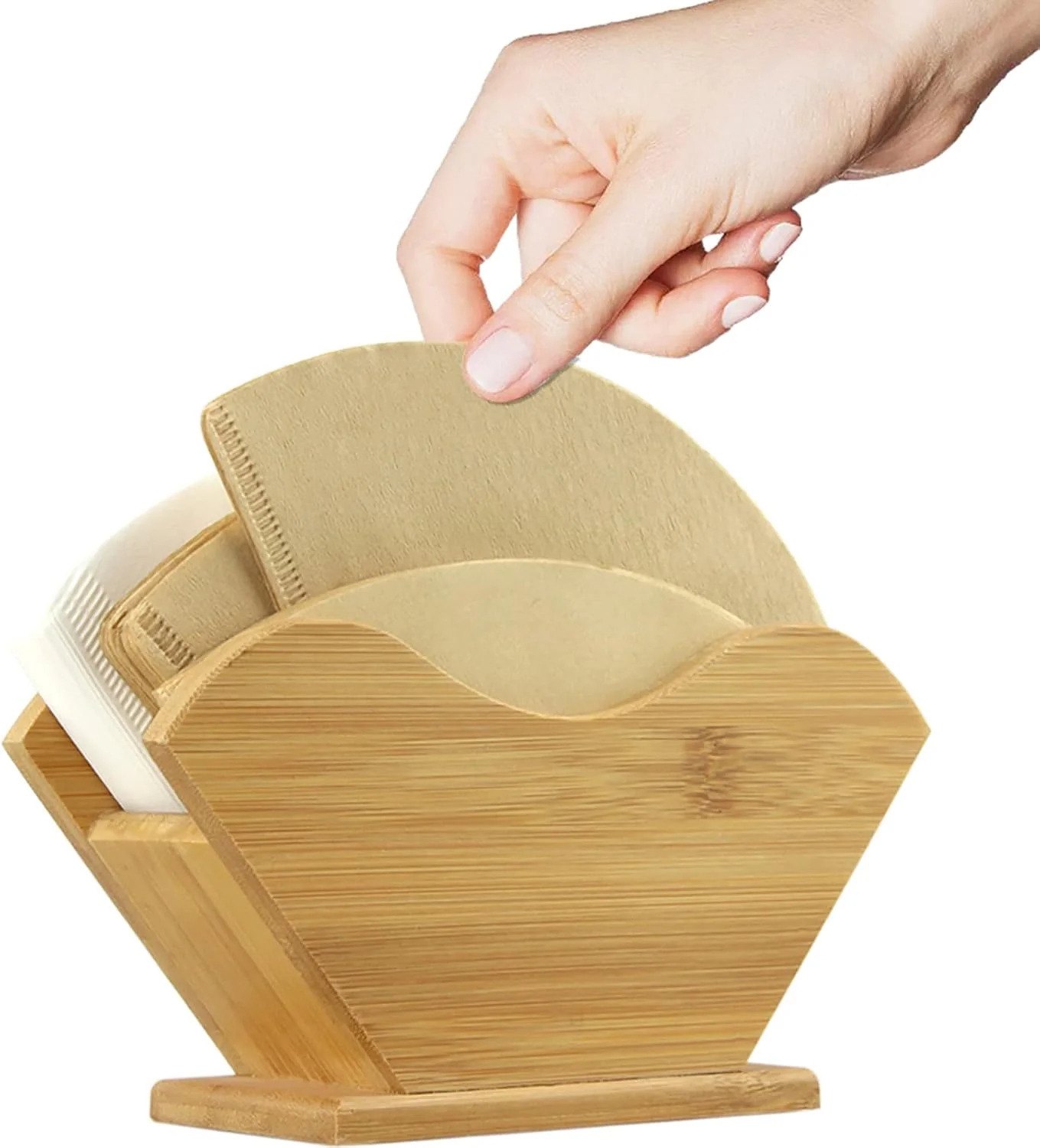 Casual Unibene Bamboo Coffee Filter Holder Renewable Stand Container Dispenser Rack Shelf for Square Cone-shaped and Flat-bottomed Pour Over Paper Filters Pure