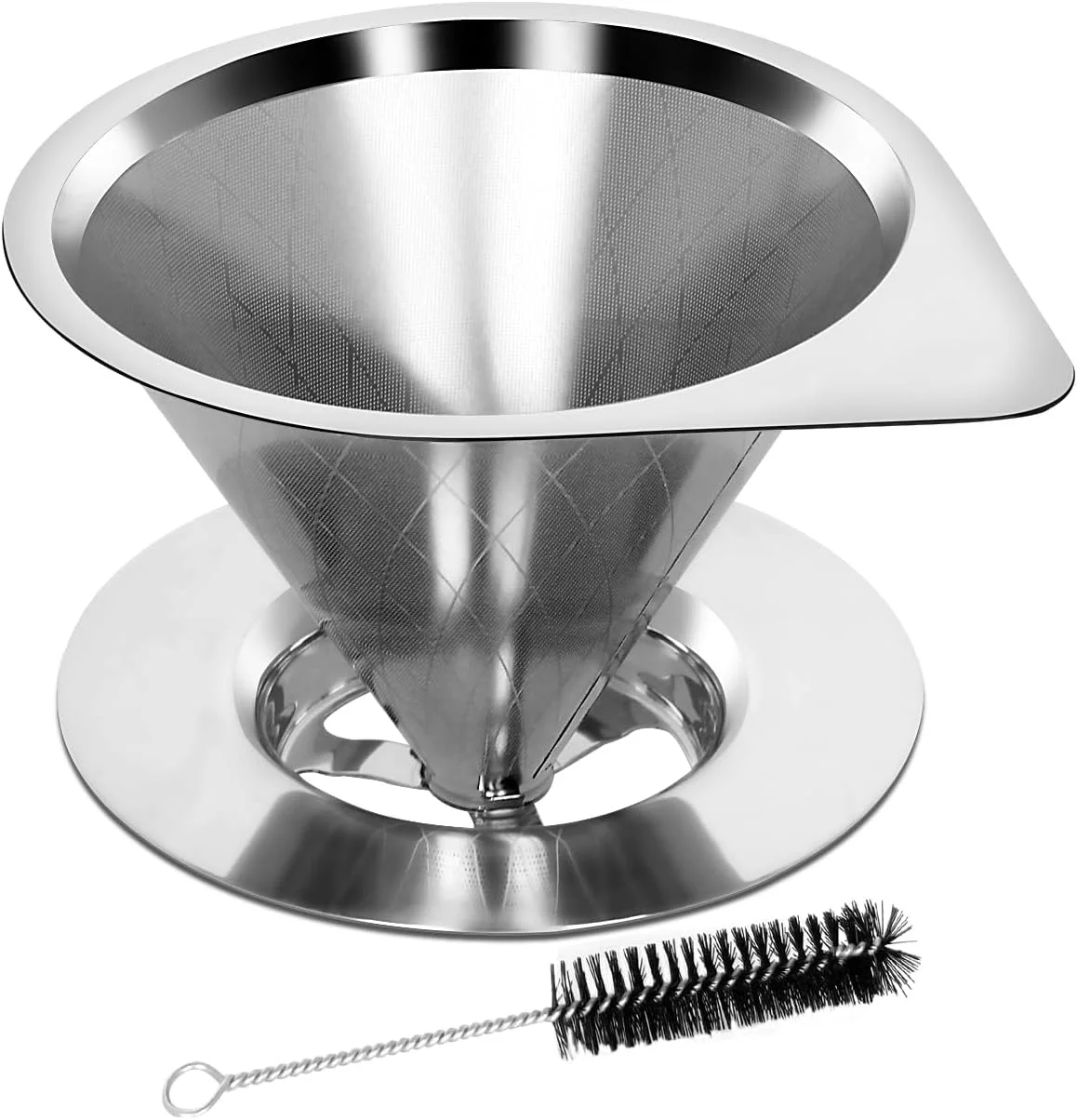 Stylish LHS Pour Over Coffee Dripper Reusable Coffee Filter Paperless Coffee Filter Stainless Steel Pour Over Coffee Maker Cone Coffee Dripper for 1-2 Cup Certified