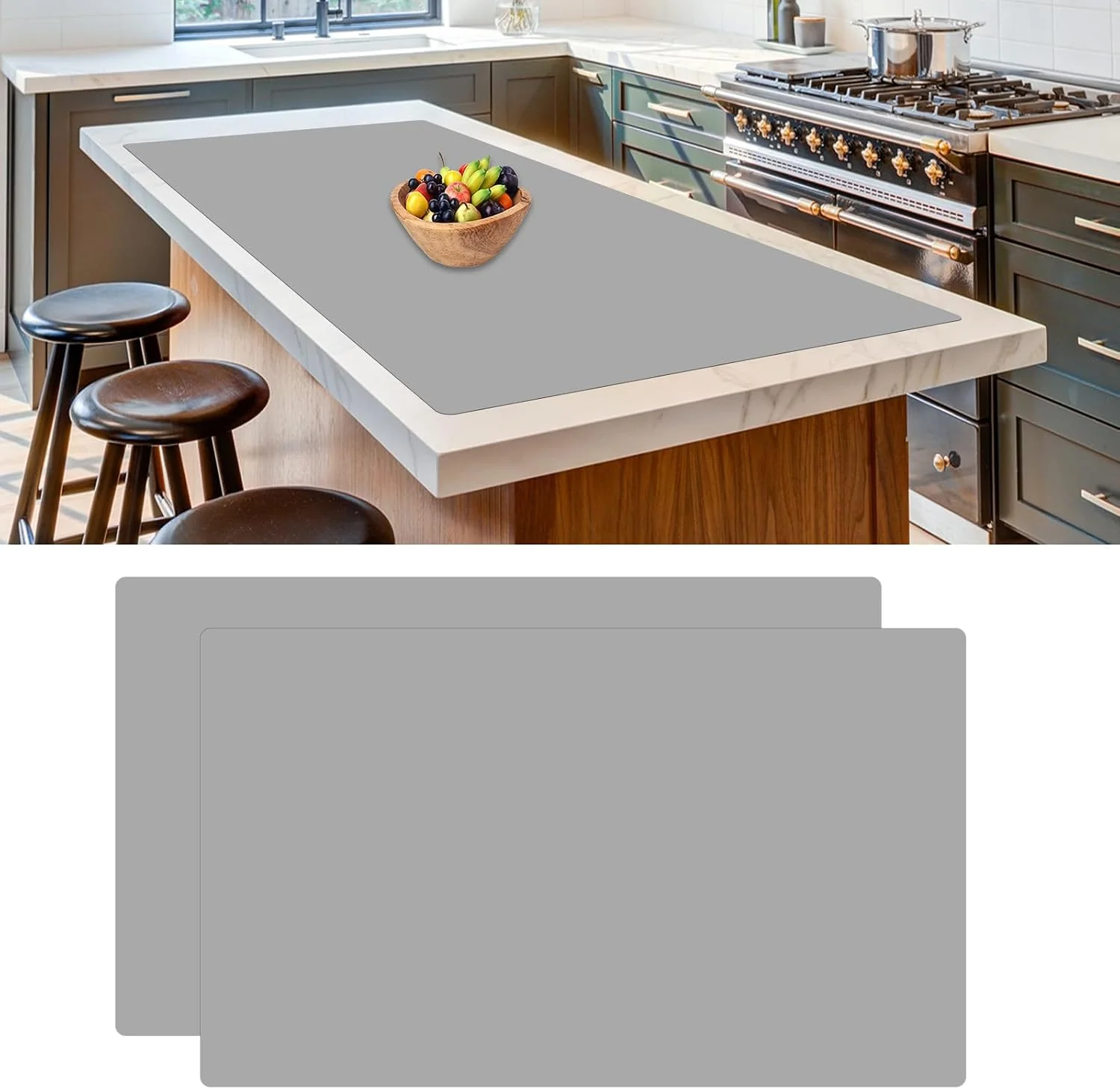 Top-Quality 2Pack Large Silicone Mats for Kitchen Counter 36”x24” 90cmx60cm Heat Resistant Mat for Kitchen Island Waterproof Multipurpose Countertop Protector Light Gray Reusable