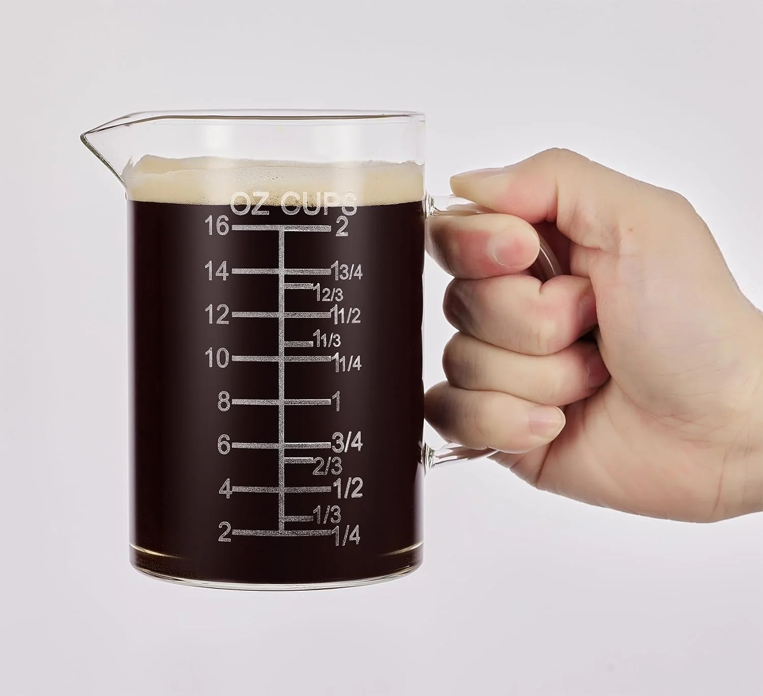 Elegant Ackers Etched Graduated Glass Measuring Cup – Insulated Handle V-Shaped Spout – High Borosilicate Glass Measuring Cup for Kitchen or Dining Easy to Read 500 ML 16 Oz 2 Cup Trendy