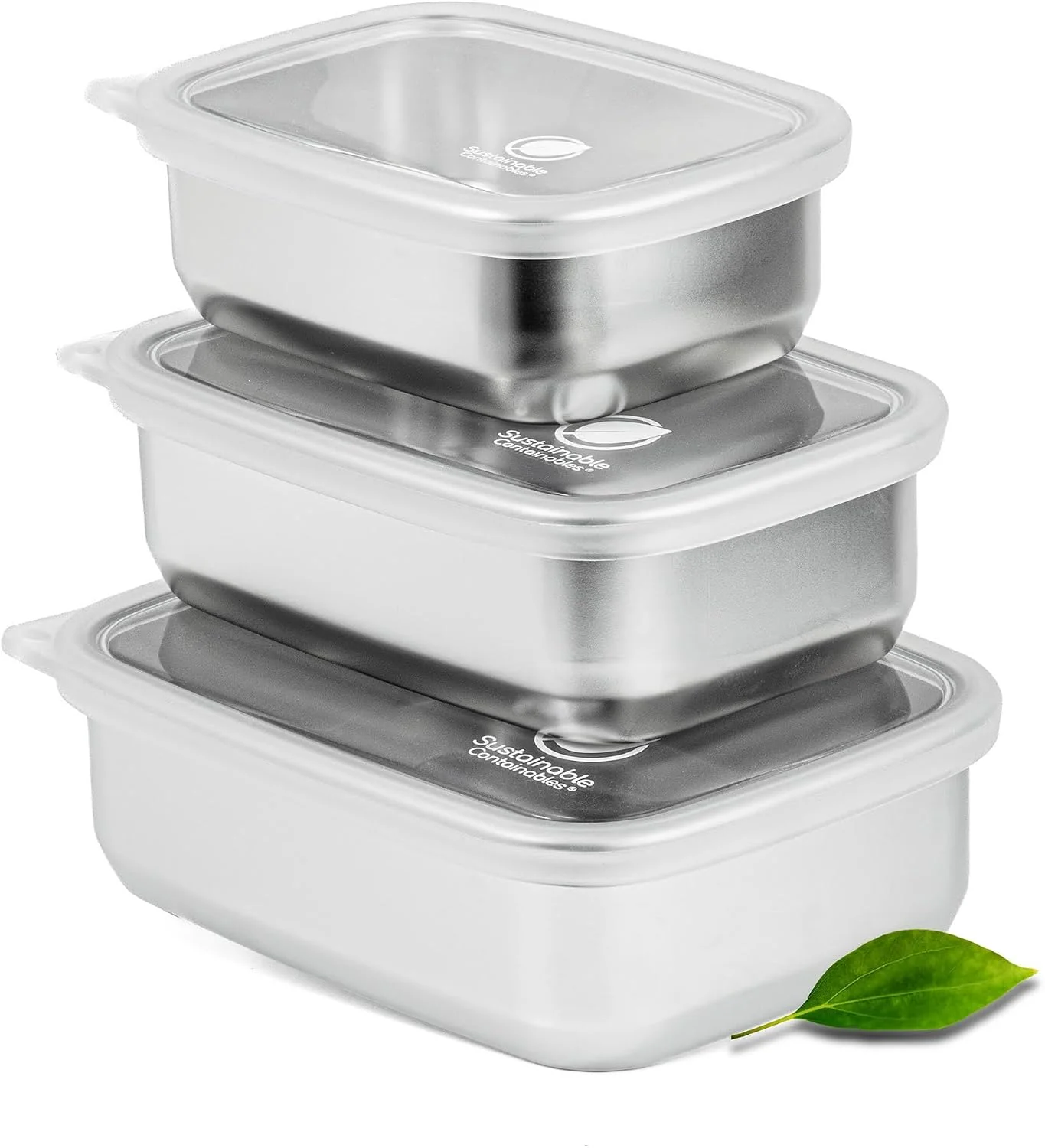Natural Stainless Steel Food Storage Containers with Clear Platinum Silicone Lids Airtight Leakproof 18 8 304 Food Grade SS Nested 3Pk 20 30 40 oz Plastic- Fine