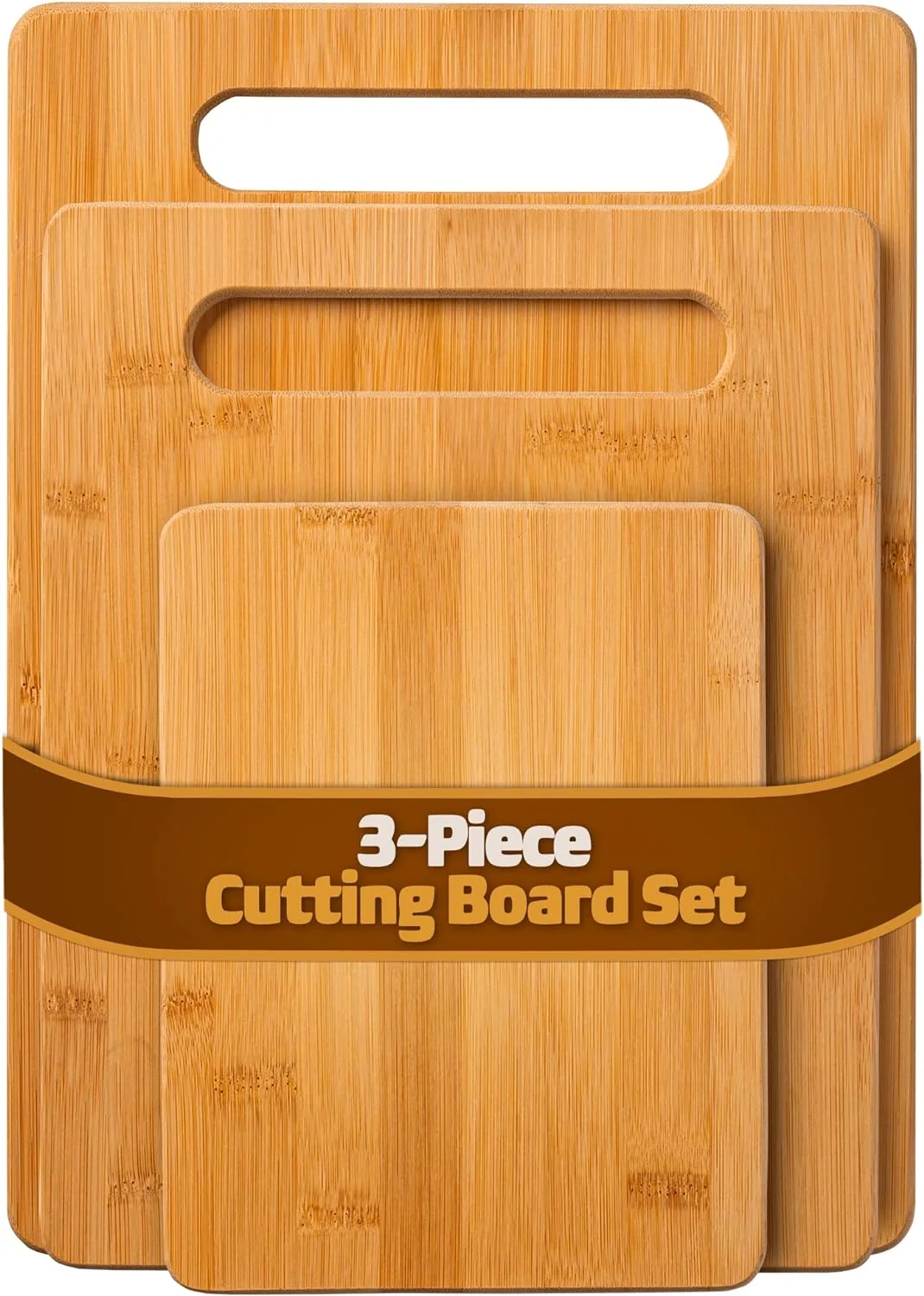 Solid 3 Piece Cutting Board Set – Reversible Bamboo Wood Cutting Boards for Kitchen Chopping Meat Vegetables Fruit Cheese Charcuterie Fine