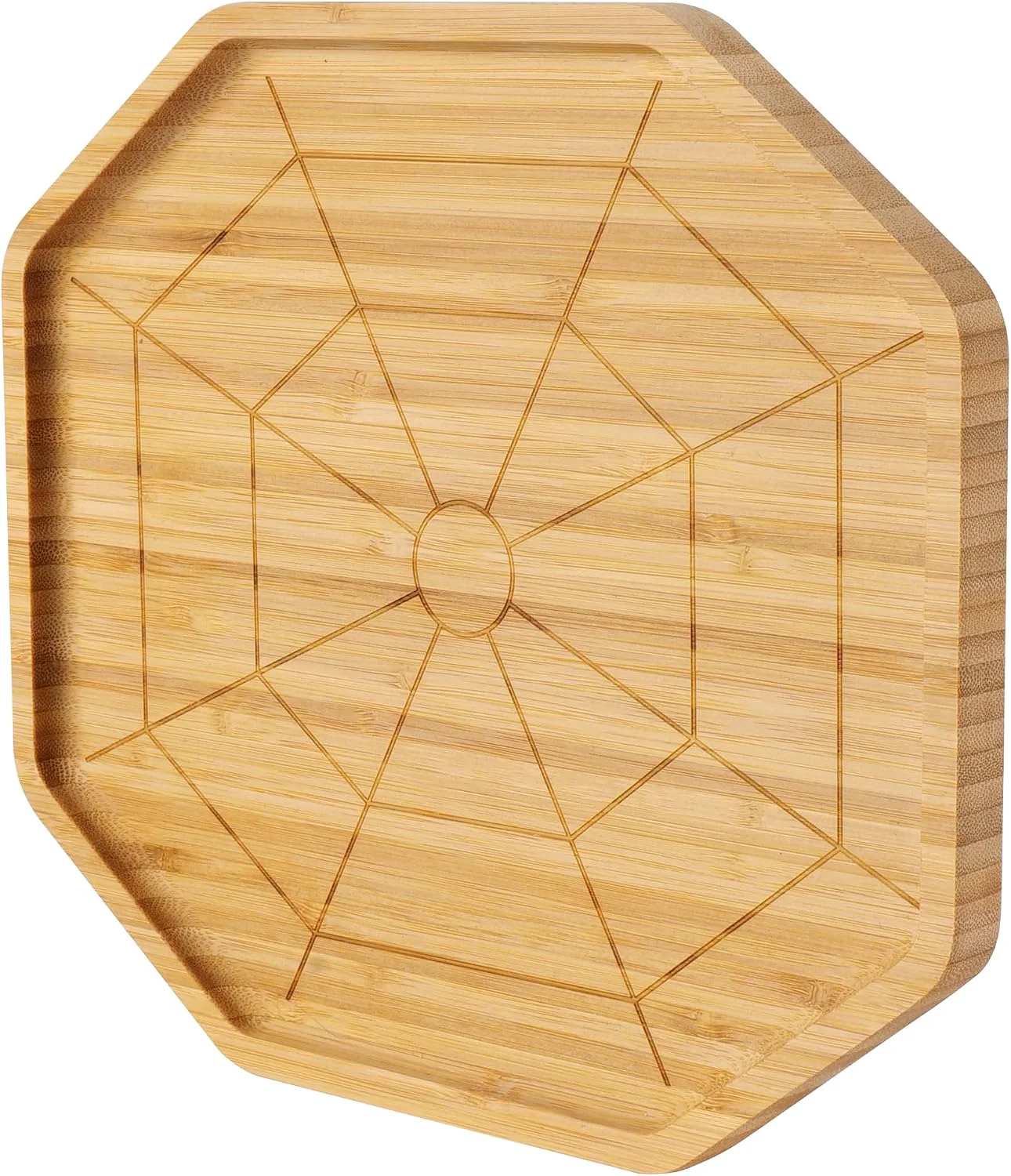 Modern TJ POP Bamboo Serving Tray – Octagon Spider Web Design Snack Dessert Platter for Candy Cheese Natural Wood Appetizer Tray Charcuterie Board for Party Home Decor amp Food Display 10 x 9 Authentic