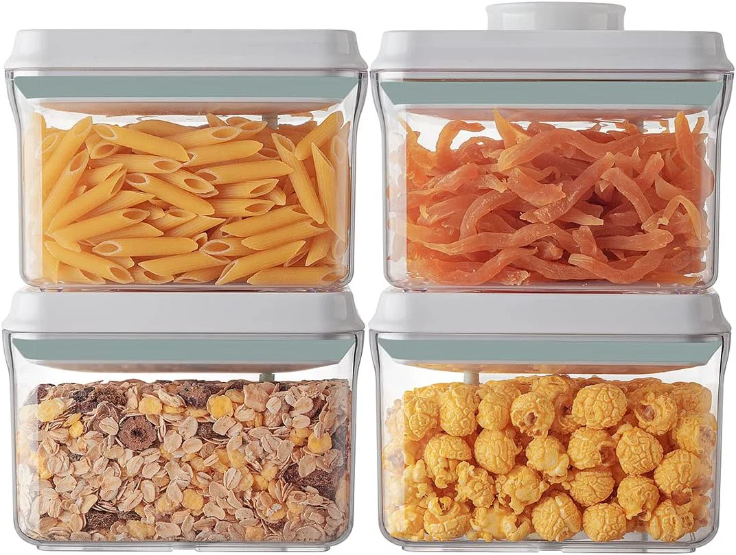 Green Ankou Airtight Container Set 1000ml 4 Pcs Stackable One Press Openning Food Containers for Snacks Sugar Salt Herbs Spices Coffee Bean Formula Minimalist