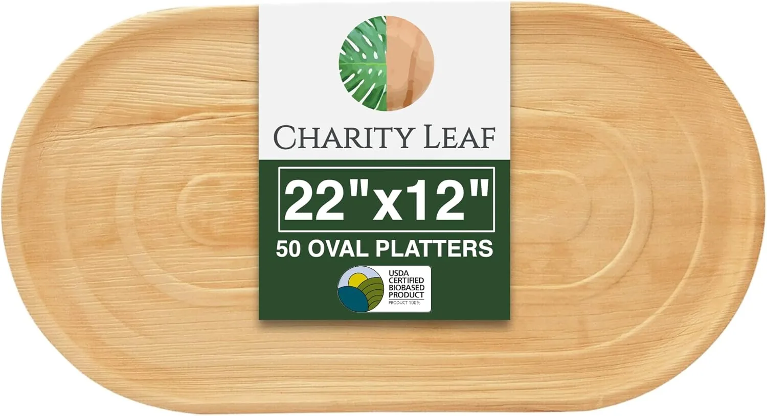 Versatile Charity Leaf 50-Pack 22 x12 Palm Leaf Trays Eco-Friendly Compostable Platters for Weddings Charcuterie Boards Events Detailed