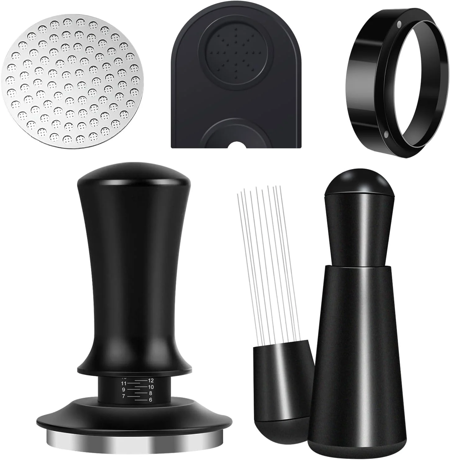 Fine Crafted Espresso Accessories Kit 51mm Coffee Tamper Set with Espresso Tamper WDT Tool Espresso Tamper Mat Espresso Dosing Funnel Puck Screen User-Friendly