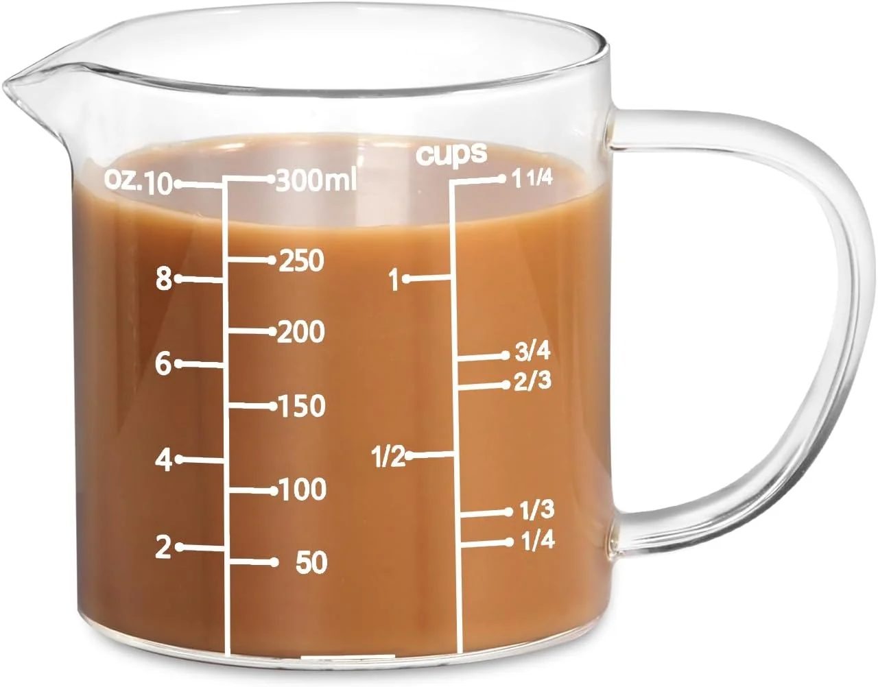 Powerful 77L Glass Measuring Cup Clear Liquid Measuring Cup with V-Shaped Spout and Three Scales High Borosilicate Glass Beaker with Handle for Kitchen or Restaurant 300 ML 0.3 Liter 1 1 4 Cup Fast