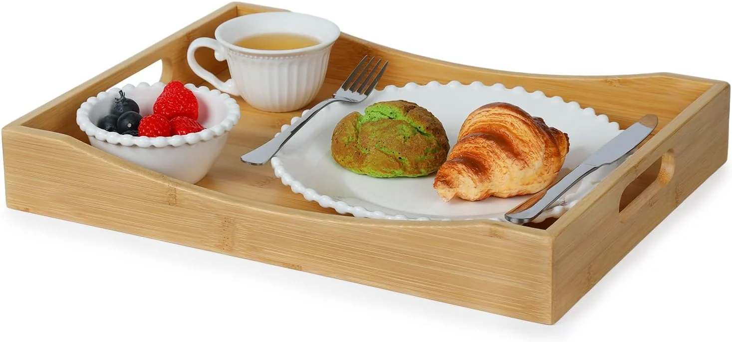 Original Gobam Bamboo Serving Tray with Handles 16.5 x 12.4 inch Rectangular Decorative Tray for Entryway Kitchen Dining Living Room Reusable