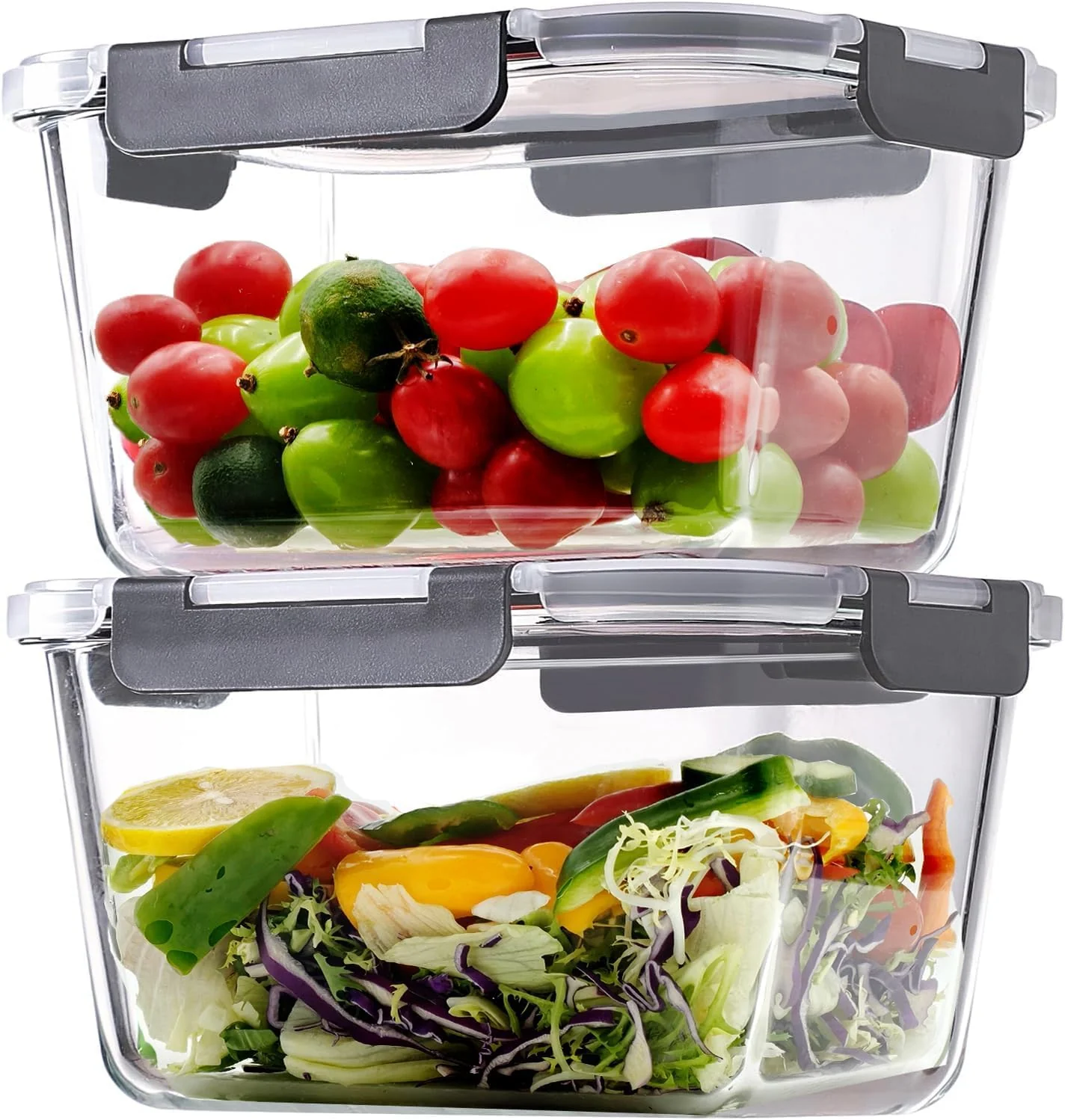 Safe 2 Pack Large Glass Storage Containers with Lids 85oz 10.5cup Big Airtight Glass Food Storage Containers for Rotisserie Chicken Watermelon Meal Prep Smart