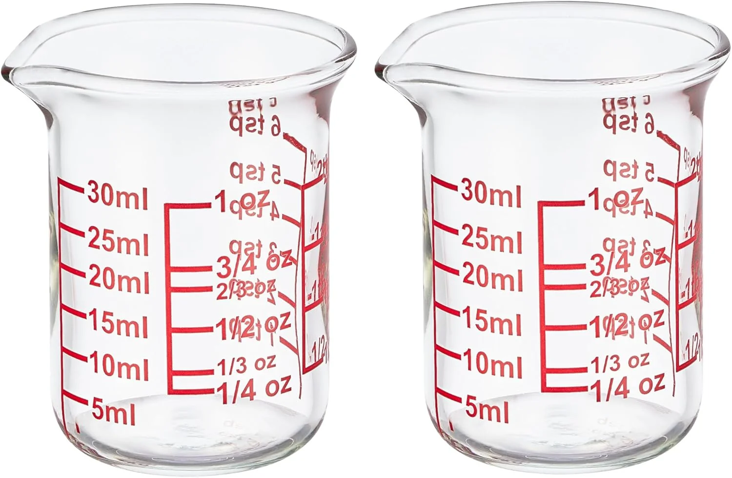 Breathable Ackers BORO3.3 Glass Measuring Cups with V-Spouts 30 ml 1 oz 2 Pack Selected