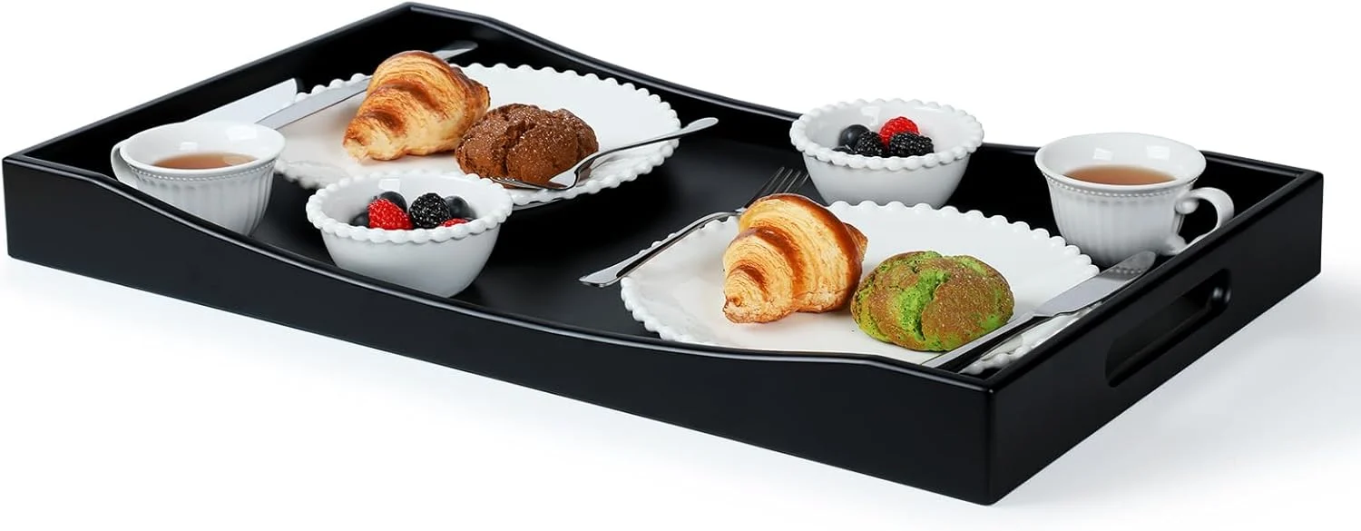 Practical Gobam Bamboo Extra Large Ottoman Tray 26 x 15 inches – Wooden Tray for Dining Table Parties Serving Tray with Handles for Food Cheese Snacks Fast