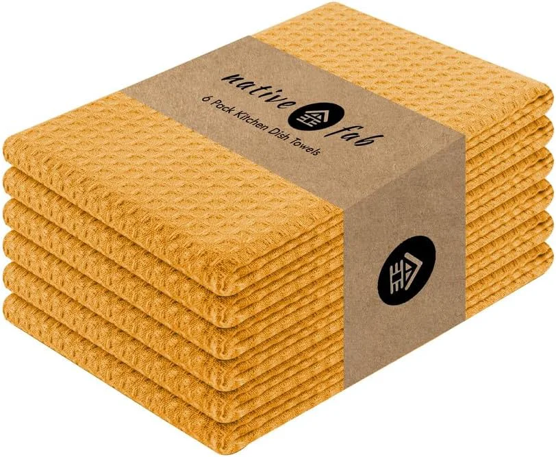 Lightweight Native Fab Cotton Kitchen Towel with Hanging Loop 16×26 inches 6-Pack Waffle Weave Kitchen Towels for Cleaning Drying Efficient