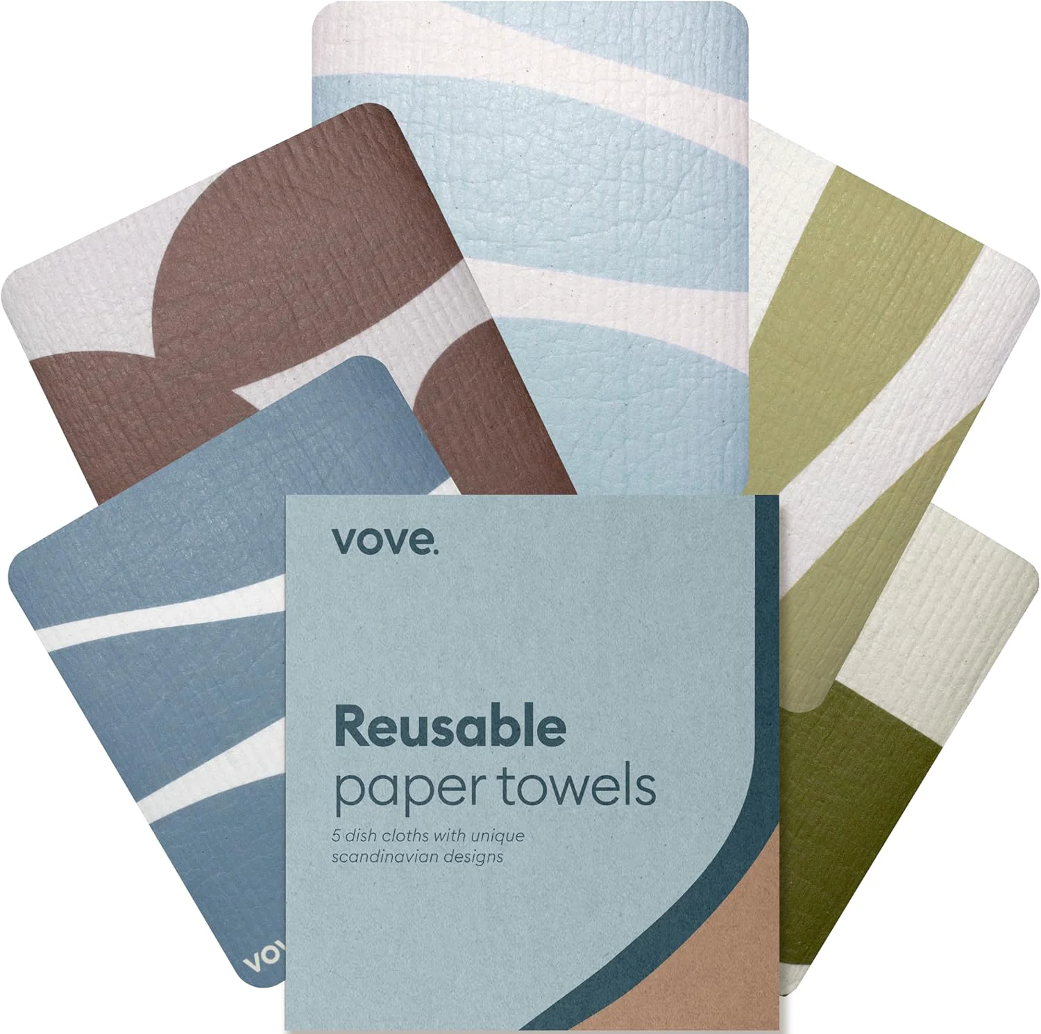 Outstanding Vove Swedish Dishcloths 5-Pack Modern Abstract – FSC Cellulose Cotton Oeko-TEX Standard 100 Reusable Washable Kitchen Cleaning Cloths First-Class