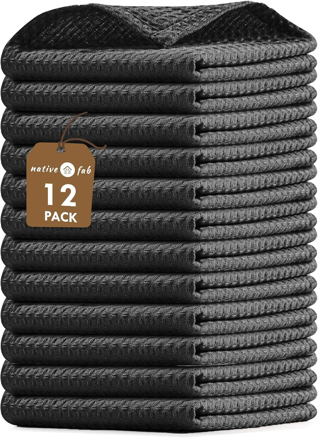 Versatile Native Fab 12 Pack Cotton Dish Cloths – Absorbent Quick Drying Washable Durable Towels for Cleaning Cooking amp Baking – for Everyday Use Home Bars Restaurants – 12×12 Inches – Black Verified
