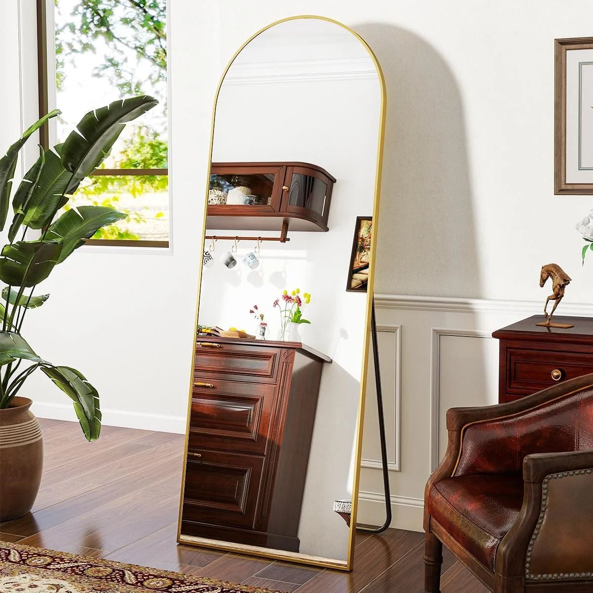 Carefully Designed VooBang 21 x 64 inch Arched Full Length Mirror Gold Arch Floor Mirror Full Length with Stand Full Body Standing Mirror for Living Room Bedroom Artisan