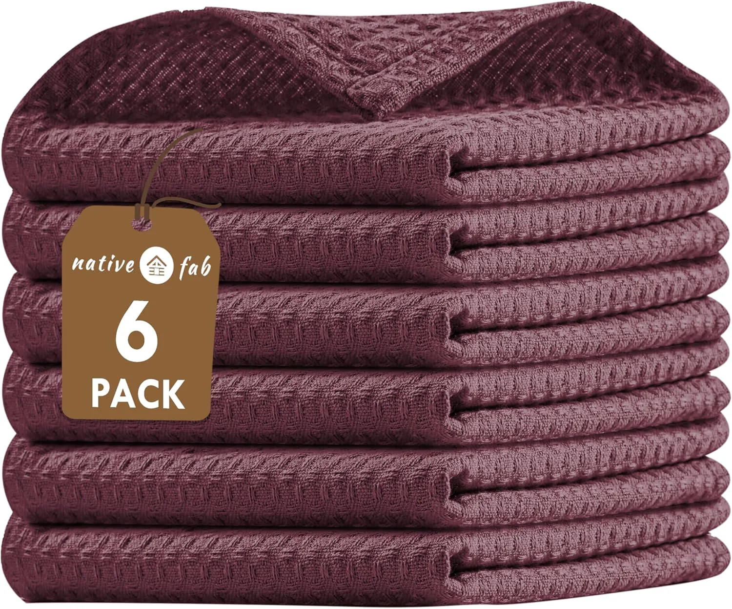 Long-Lasting Native Fab 6 Pack Cotton Waffle Dish Cloths – 12×12 inch Soft Absorbent Quick Drying Towels for Cleaning Cooking Baking – Great for Home Original