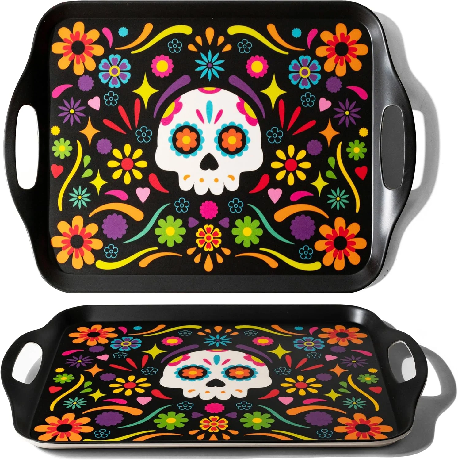 High-End Oasis Choice 2-Pack Dia de Los Muertos Serving Trays 17.3 ×12.2 Calavera Sugar Skull Platters Durable Bamboo Fiber Dishwasher Safe for Fiesta amp Day of the Dead Calavera Vibrant 17inch Authentic