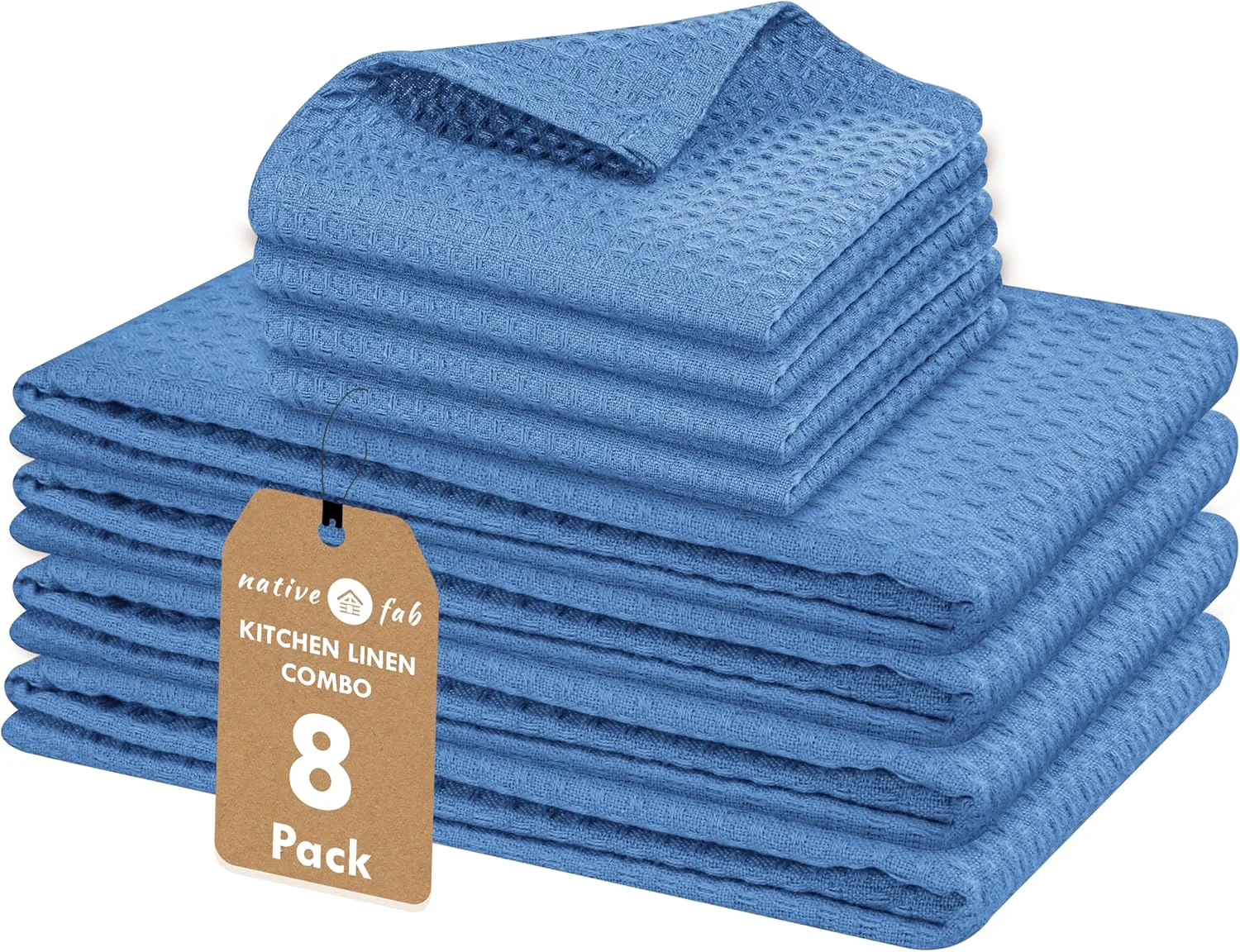 Pure Native Fab 8 Piece Cotton Dish Towel Dishcloths Set – Ultra Absorbent Quick Drying Durable Cloths for Cleaning Cooking Baking – I for Home Organic