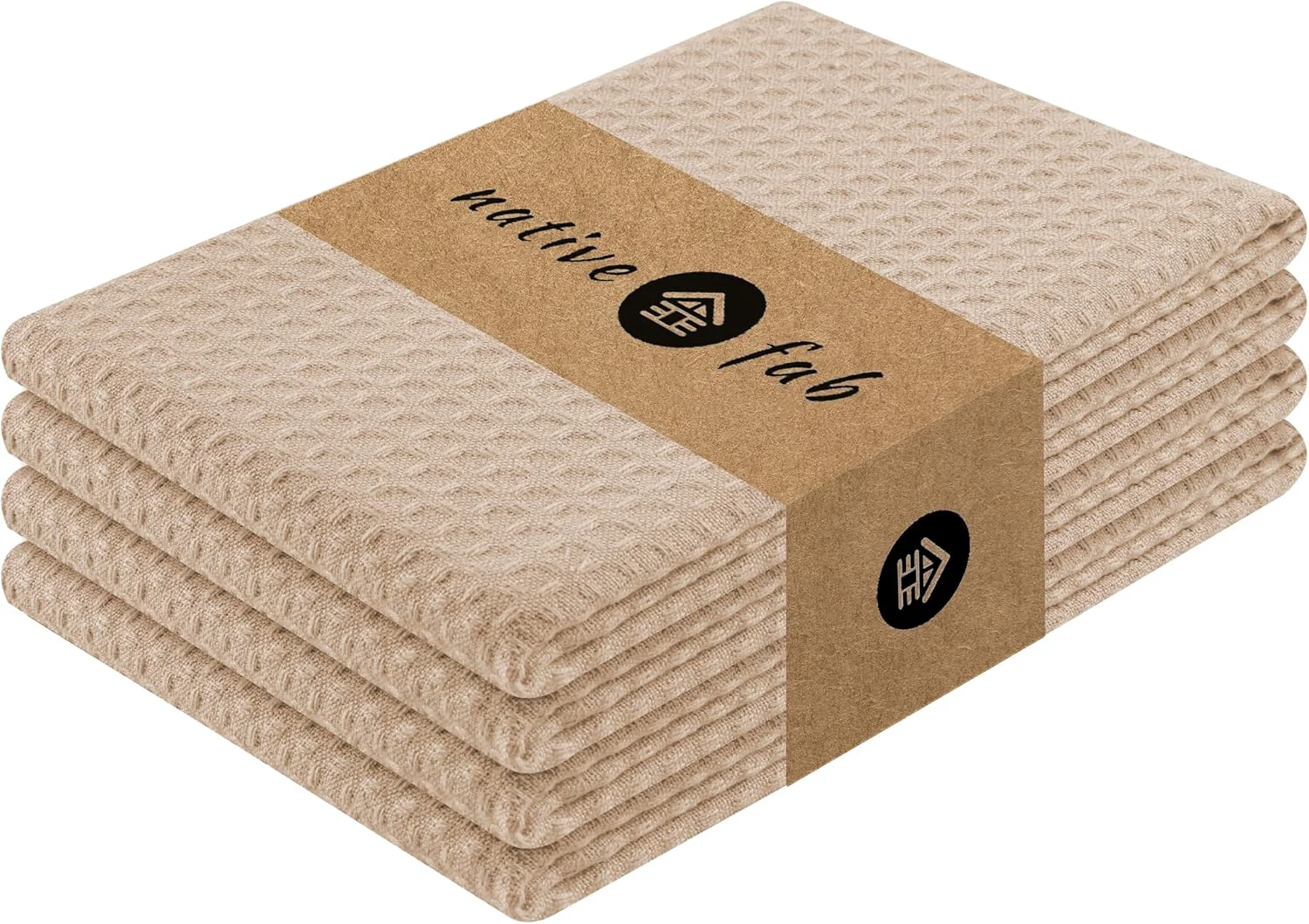 Modern Native Fab Cotton Kitchen Towel with Hanging Loop 16×26 inches 4-Pack Waffle Weave Kitchen Towels for Cleaning Drying Washcloths Soft amp Absorbent Cloth Rags Bar Towel Dish Cloth Beige Sustainable