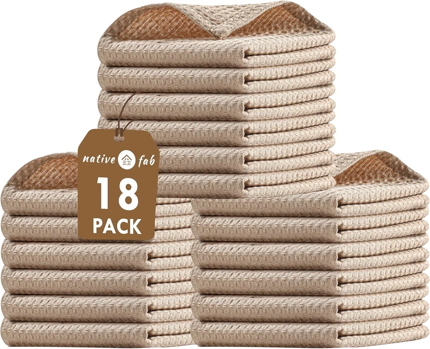 Environmentally Friendly Native Fab 18-Pack Cotton Waffle Dish Cloths – Quick Drying Practical