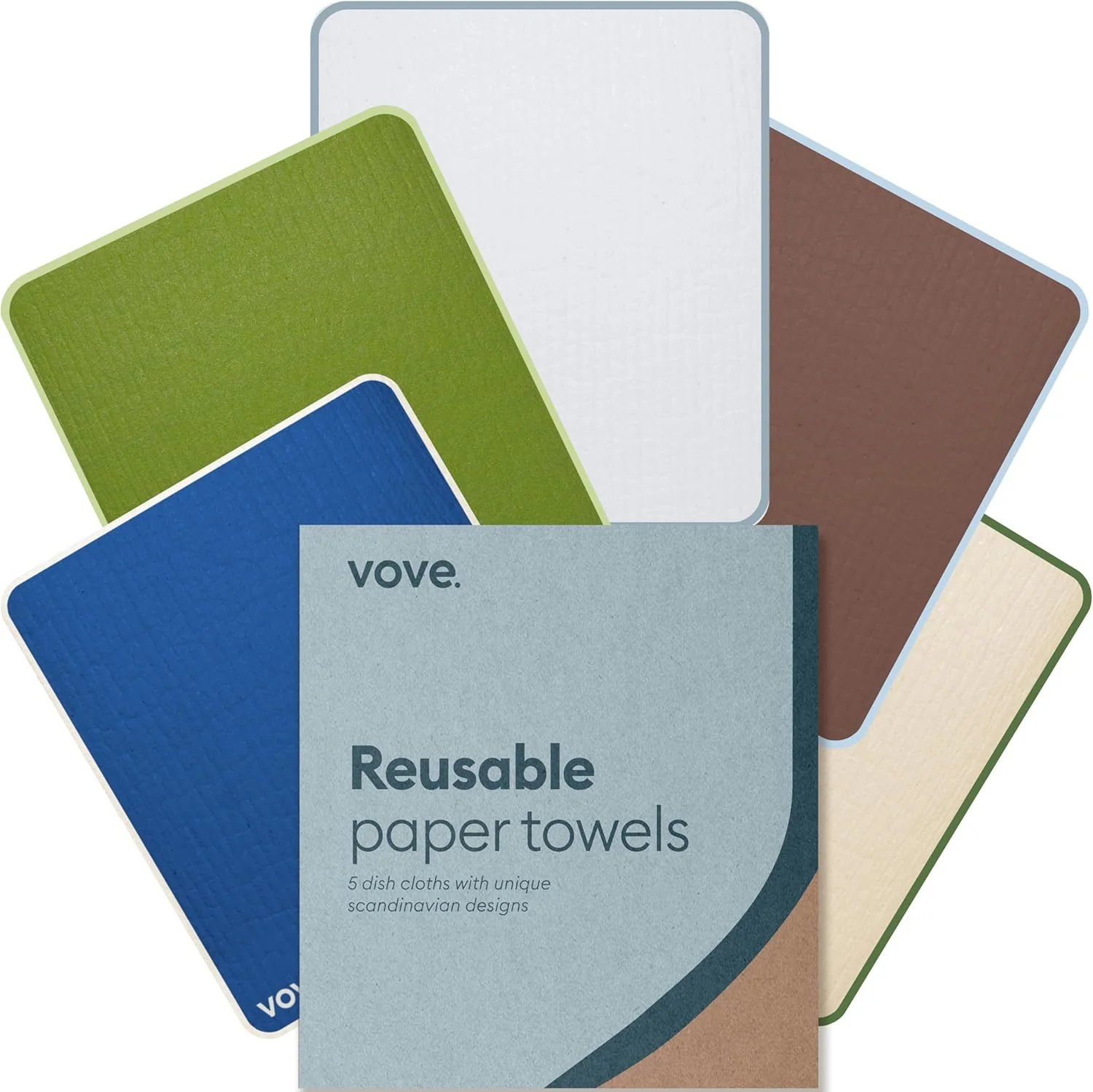 Durable Vove Swedish Dishcloths 5-Pack Essential Neutrals – FSC Cellulose Cotton Oeko-TEX Standard 100 Verified