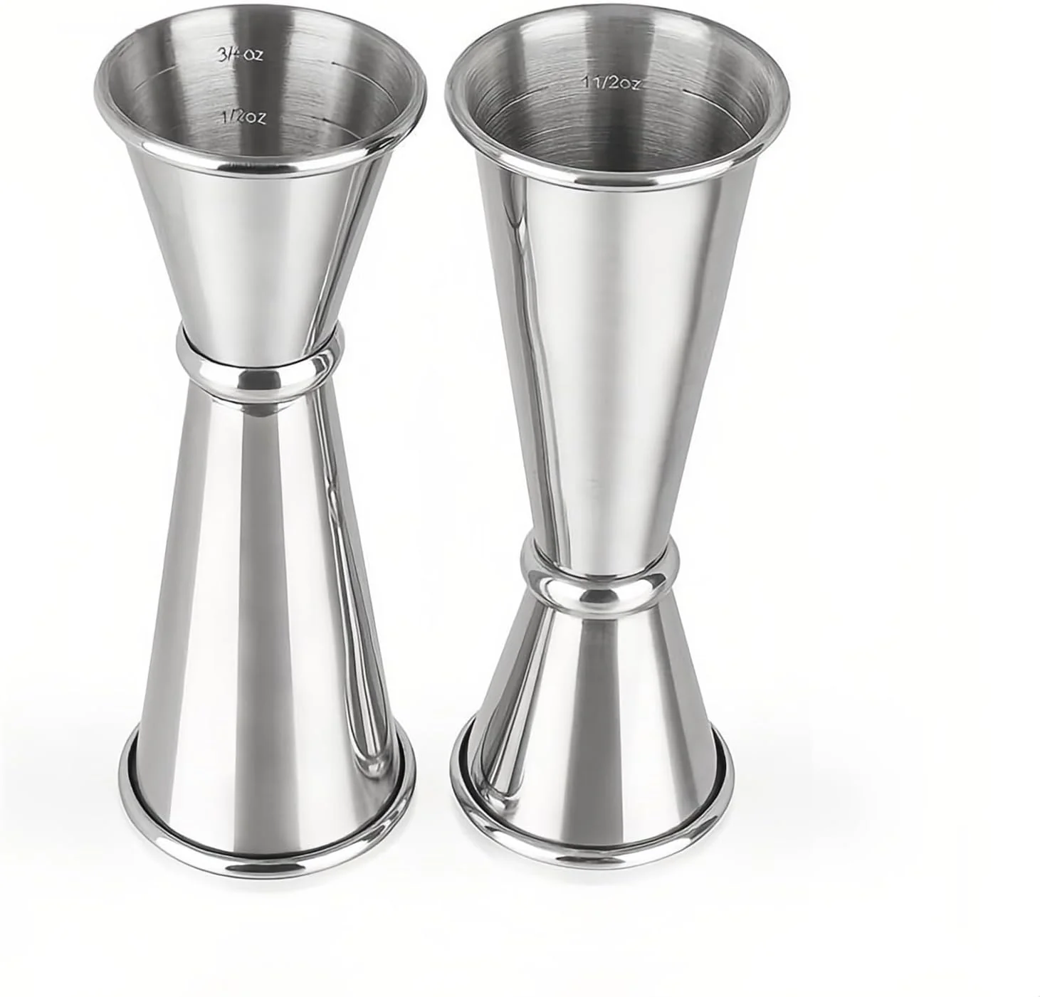 Classic 2-Piece Dual-Sided Bartending Jigger Set – 1oz 2oz Measured Markings 304 Stainless Steel Detailed