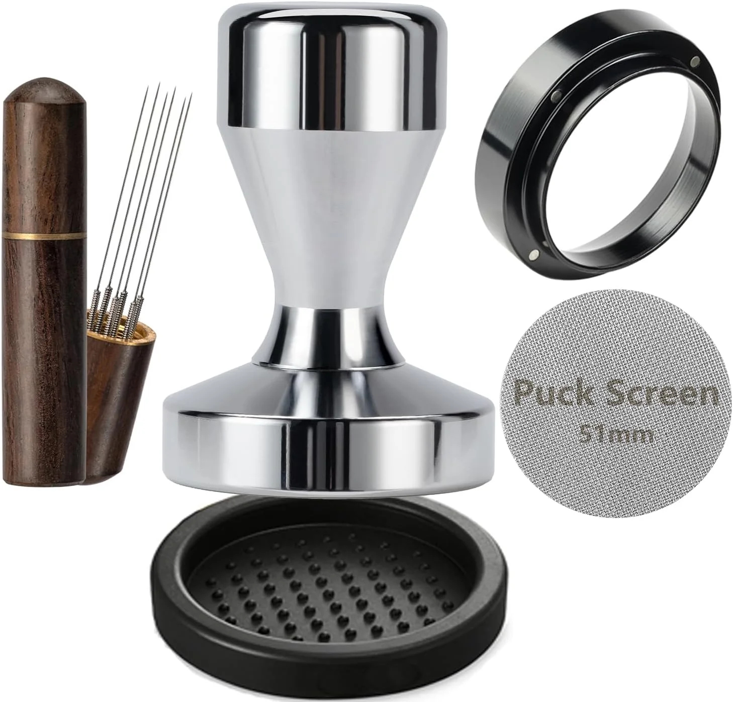 Artisan Espresso Accessories Kit 51mm Tamper Espresso Tamper Kit with 51mm Coffee Tamper Puck Screen Dosing Funnel WDT Tool Tamper Mat Genuine