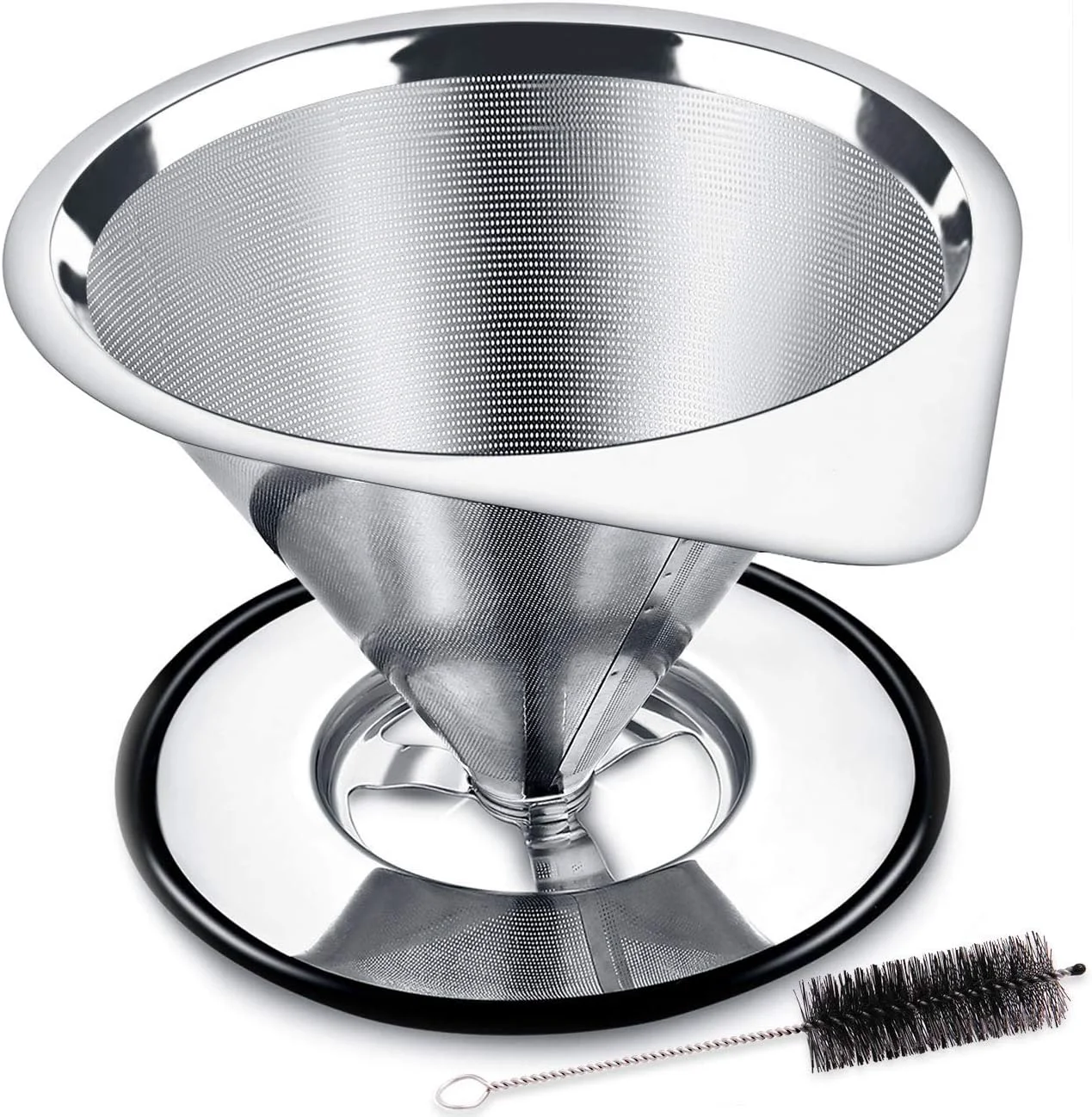 Selected LHS Pour Over Coffee Dripper Stainless Steel Coffee Filter Metal Cone Filter Paperless Reusable Coffee Filter Single Cup Coffee Maker 1-2 Cup With Smooth