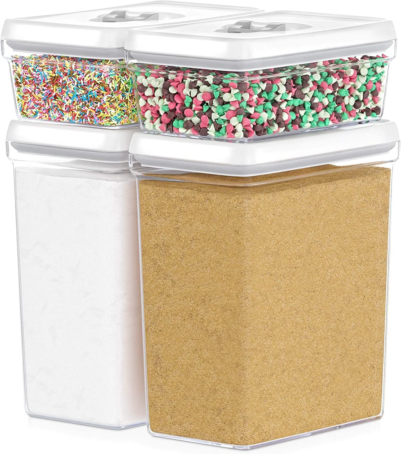 Exceptional DWËLLZA KITCHEN Large Airtight Food Storage Containers with White Lids 3.8L 0.8L – Clear Plastic Bulk Food Pantry amp Kitchen Storage Containers for Flour Sugar 4 Pc BPA- Keeps Fresh amp Dry Proven