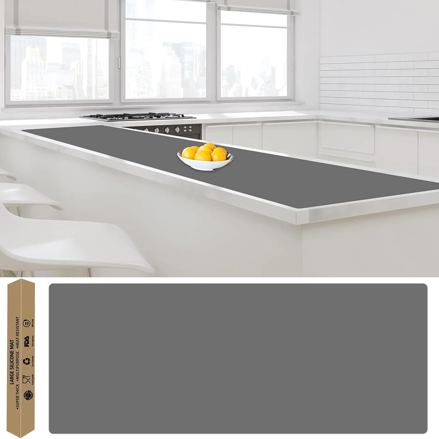 Efficient Largest Silicone Mats for Kitchen Counter 120 x 24 Extra Large Heat Resistant Counter Mat Kitchen Island Waterproof Thicken Non-slip Countertop Protector Mat Dark Gray Minimalist