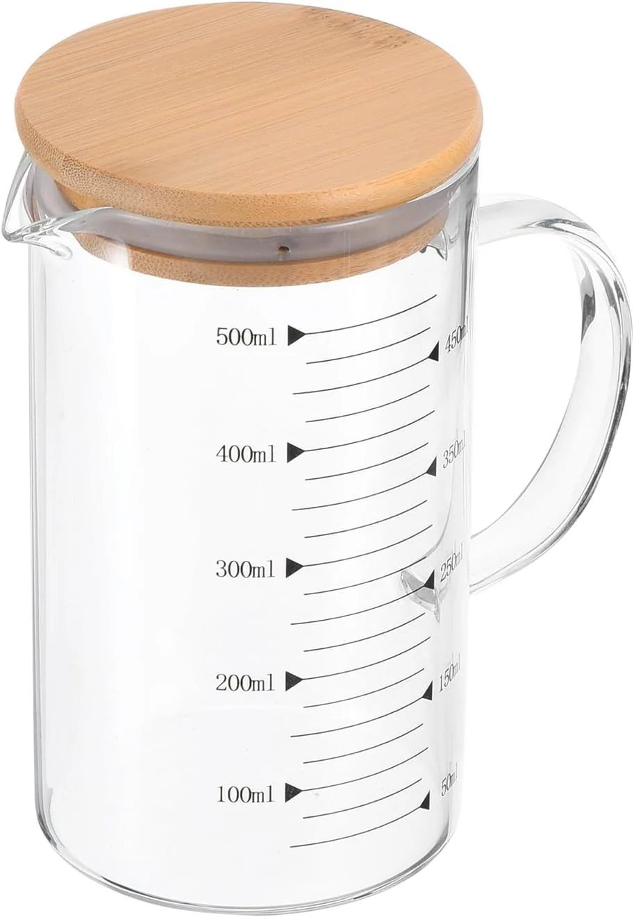 Powerful Patikil 500ml Glass Measuring Cup 3.3 Borosilicate Glass Graduated Black Printed Scale Liquid Measure Cups Beaker with Wood Lid and V-Shaped Spout Proven