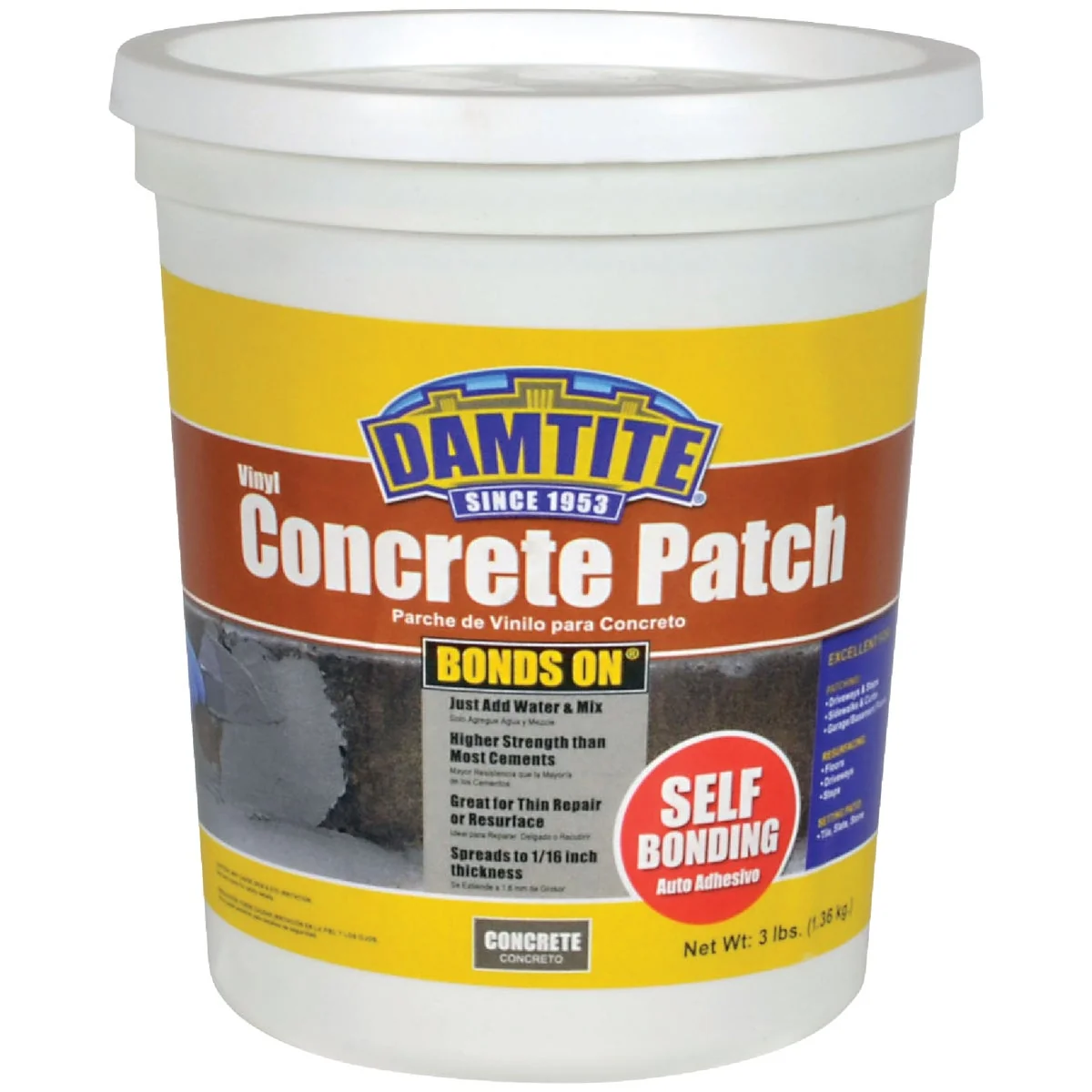 Smooth Damtite BondsOn 3 Lb. Gray Ready-to-Use Vinyl Concrete Patch Advanced