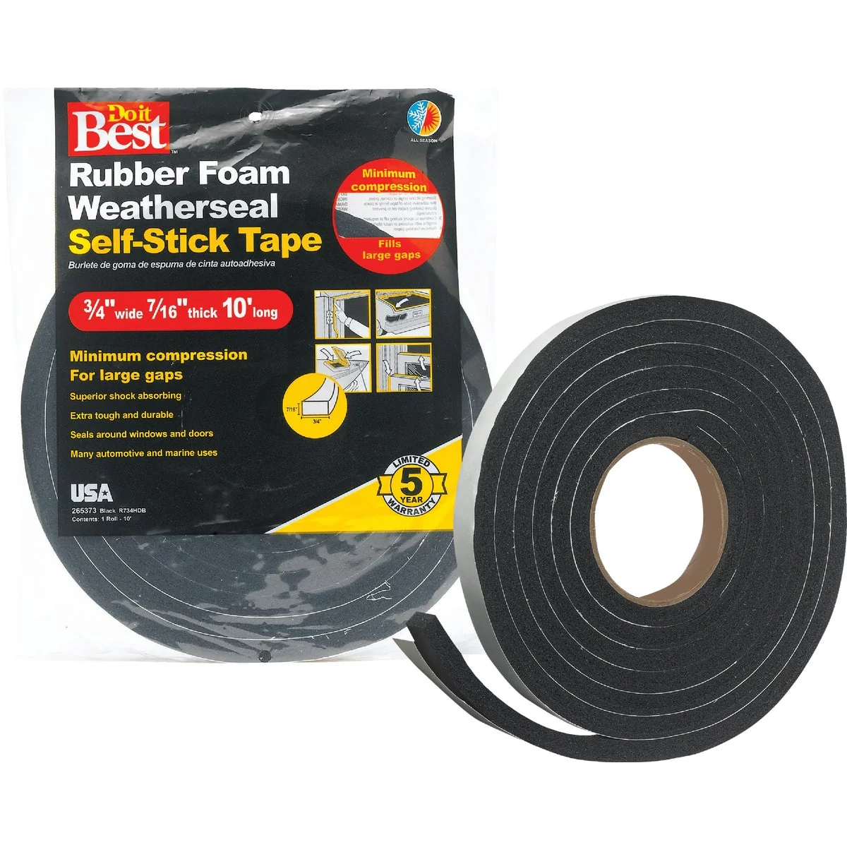 Stylish Do it 3 4 W x 7 16 T x 10 ‘L Black Foam Weatherstrip Tape Eco-Friendly