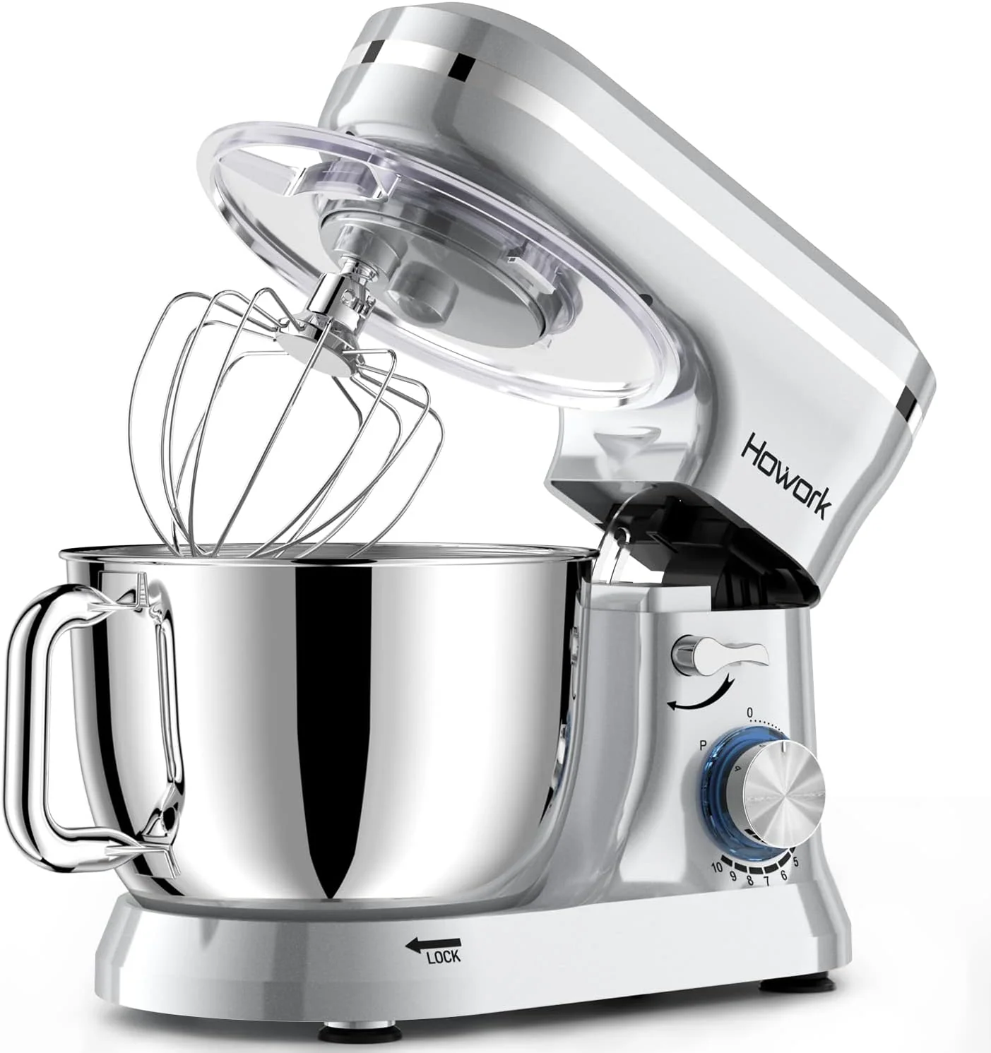 Relaxed HOWORK Electric Stand Mixer 10 p Speeds With 6.5QT Stainless Steel Bowl Dough Hook Wire Whip Beater for Most Home Cooks Silver World-Class
