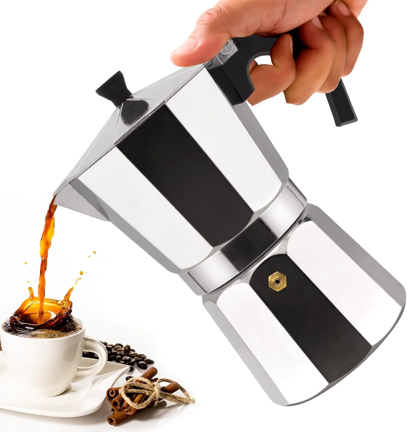 Comfortable 3 Cup Aluminum Moka Pot Classic Stovetop Espresso Coffee Maker 150ml 5oz Coffeemaker Percolator Mocha Pot Greca Coffee Maker Cafe Makers for Italian and Cuban Café Brewing Silver Top-Quality