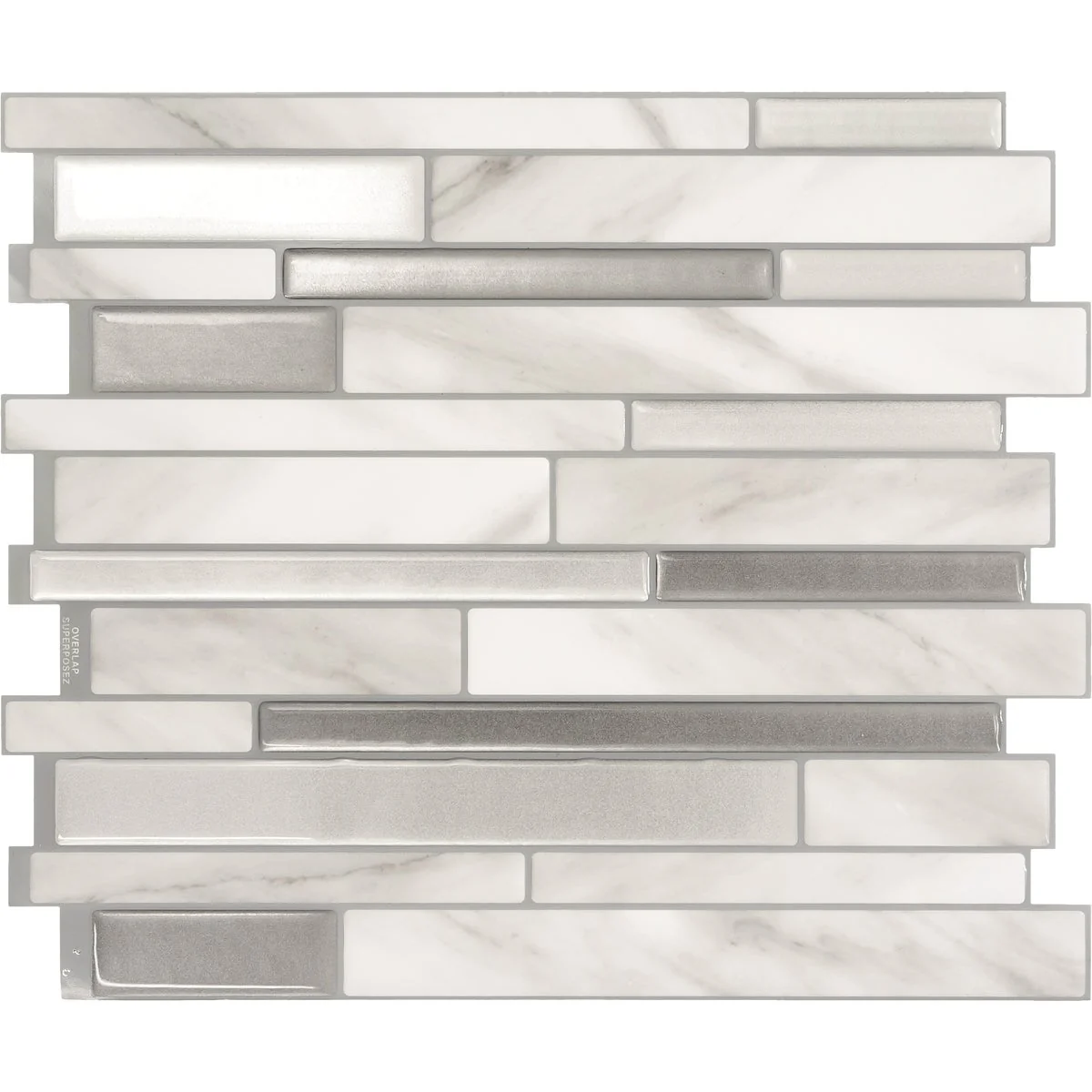 Superior Smart Tiles Approx. 10 In. x 10 In. Glass-Like Vinyl Backsplash Peel Stick Milano Carrera Mosaic 4-Pack World-Class