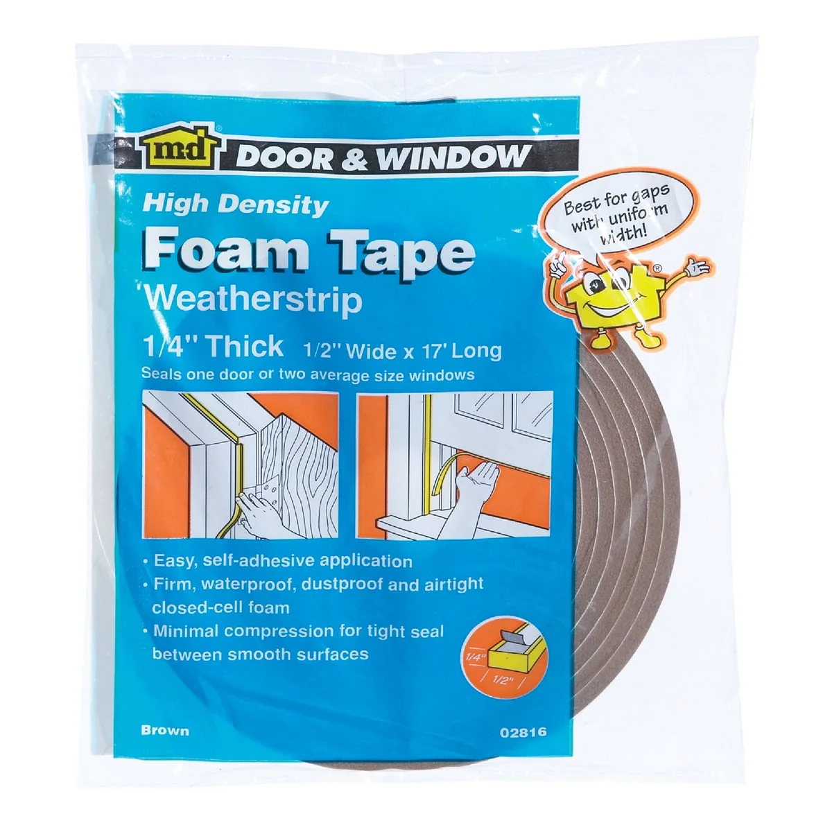 Flexible M-D 1 2 W x 1 4 T x 17′ L Brown Foam Weatherstrip Tape Consistent