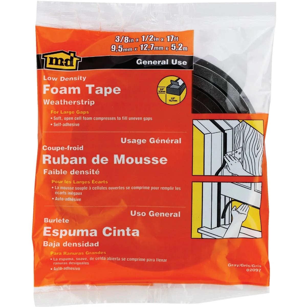 Specialty M-D 1 2 W x 3 8 T x 17′ L Gray Foam Weatherstrip Tape Trendy
