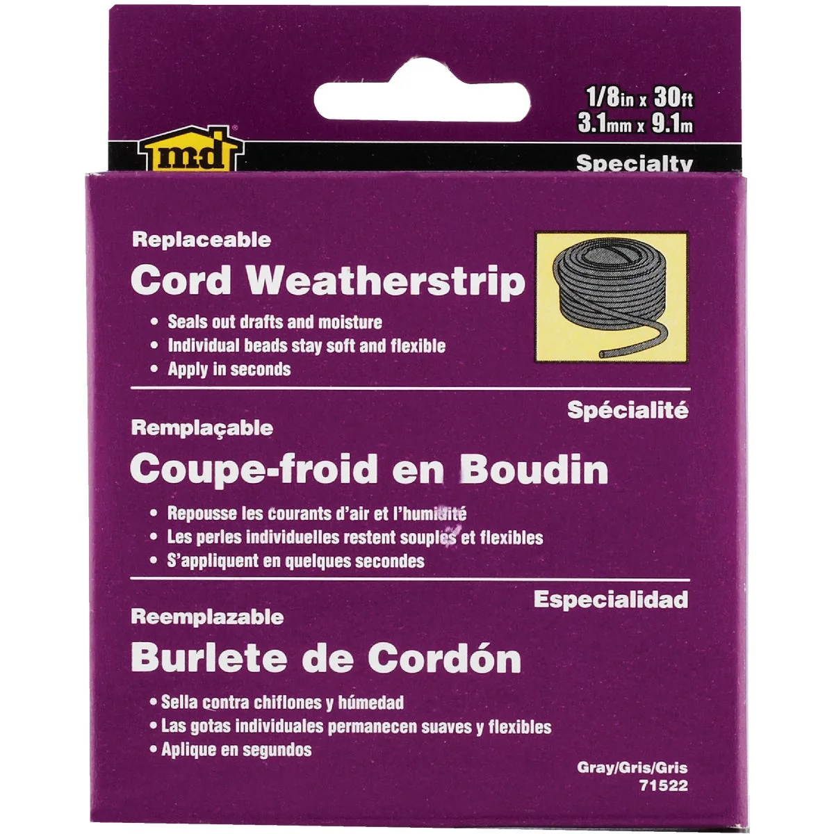 Reusable M-D 30′ x 3 16 x 1 8 Caulking Cord Weatherstrip Top-Quality